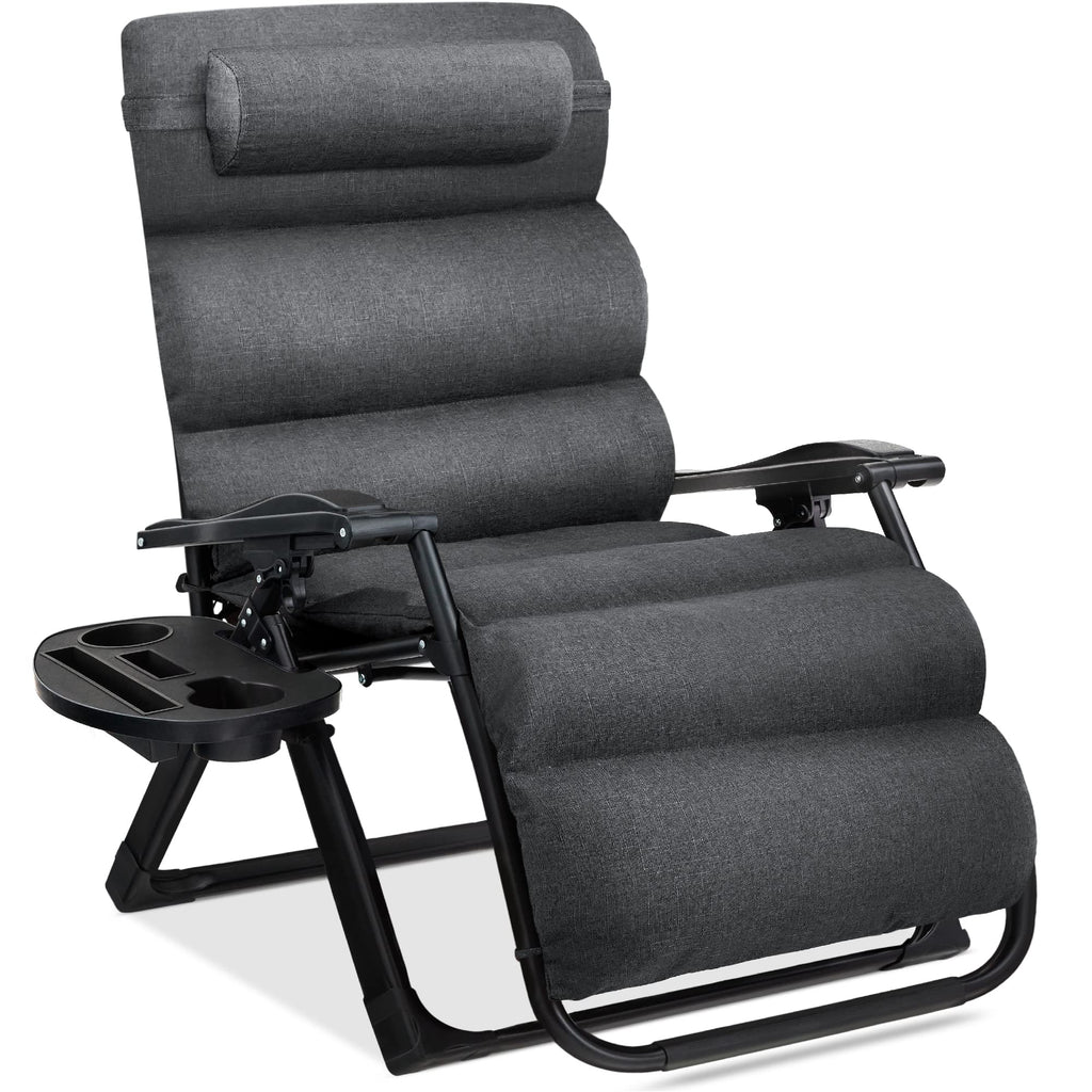 Best Choice Products Oversized Zero Gravity Chair, Folding Outdoor Patio Recliner, Xl Anti Gravity Lounger W/Removable Cushion, Cup Holder, Side Tray, 350Lb Capacity - Fossil Gray