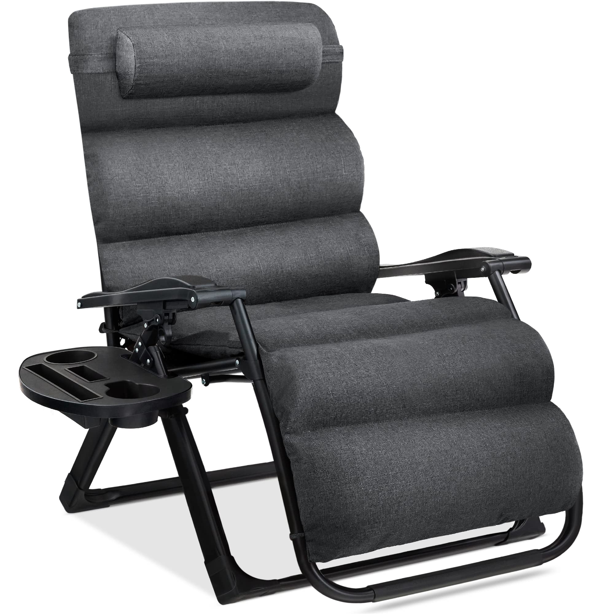 Best Choice Products Oversized Zero Gravity Chair, Folding Outdoor Patio Recliner, Xl Anti Gravity Lounger W/Removable Cushion, Cup Holder, Side Tray, 350Lb Capacity - Fossil Gray