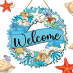 Hello Summer Wreath Sign Ocean Beach Wooden Hanging Wreath Decor Ornament Wood Farmhouse Beach Starfish Door Decor Beach Theme H