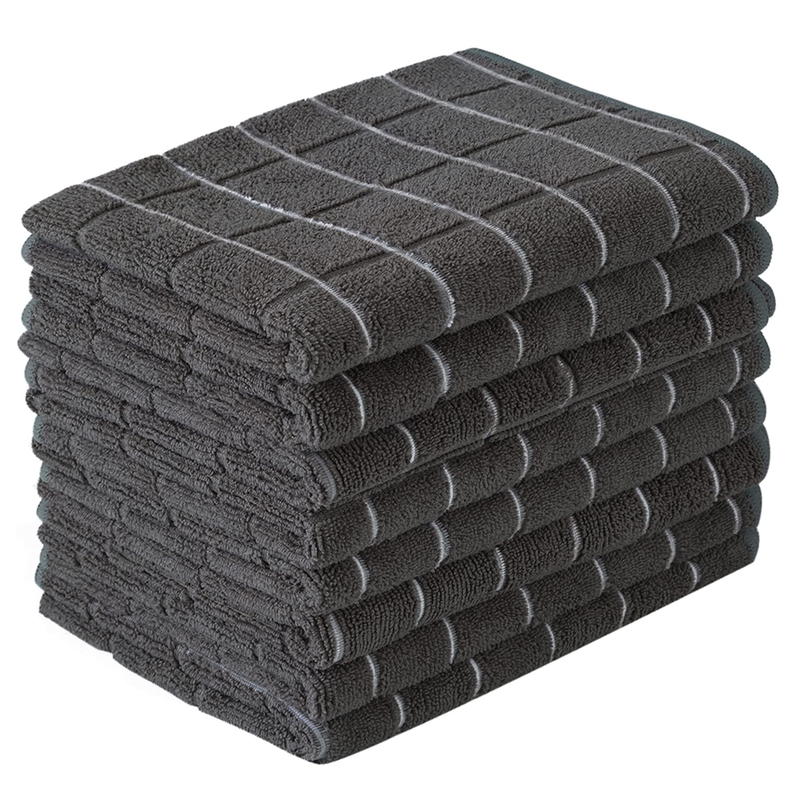 Microfiber Dish Towels - Soft, Super Absorbent and Lint Free Kitchen Towels - 8 Pack (Lattice Designed Black Colors) - 26 x 18 I