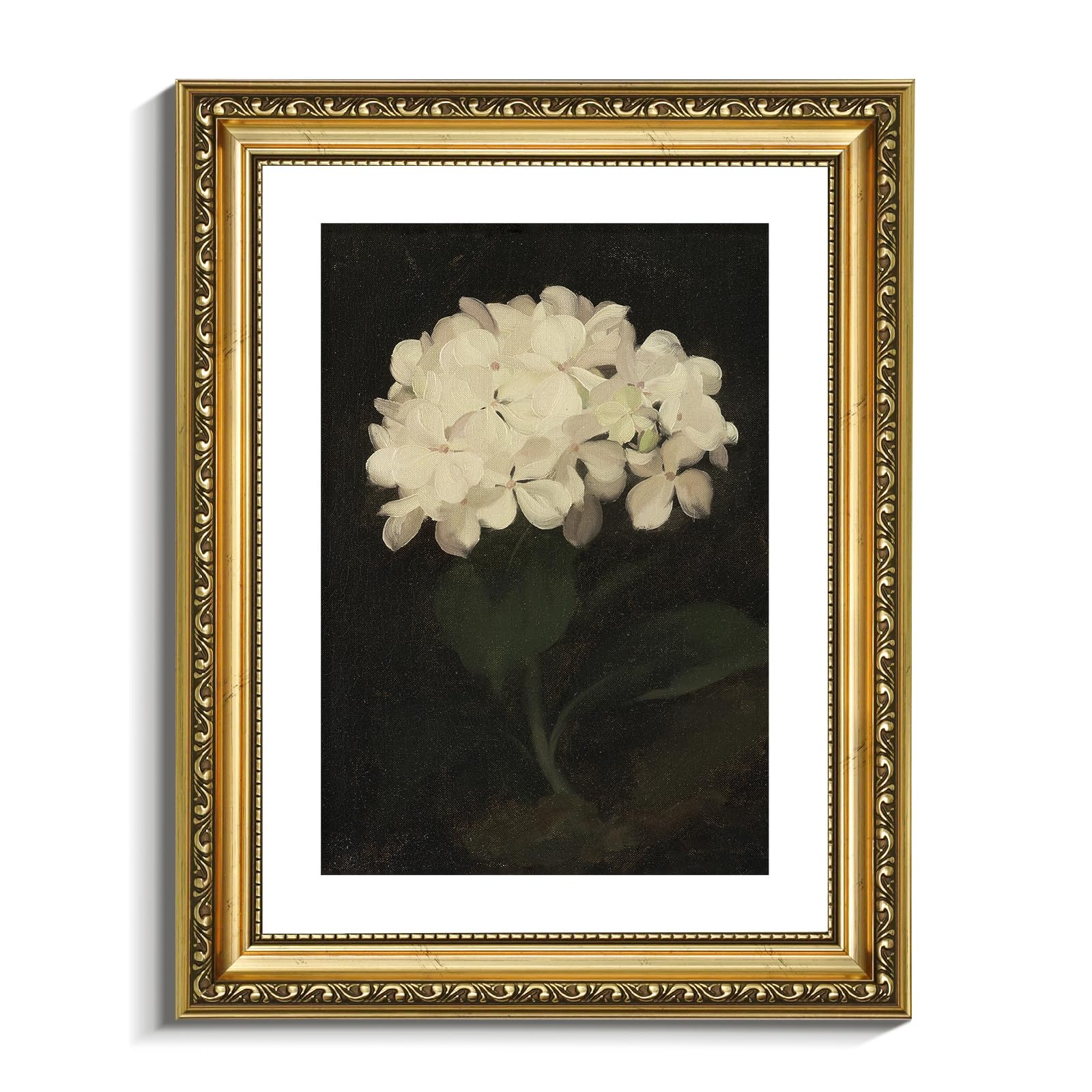 VIYYIEA Gold Framed Wall Art Canvas Print Home Decor Vintage Flower Art Aesthetic Room Decor White Hydrangea Oil Painting Canvas