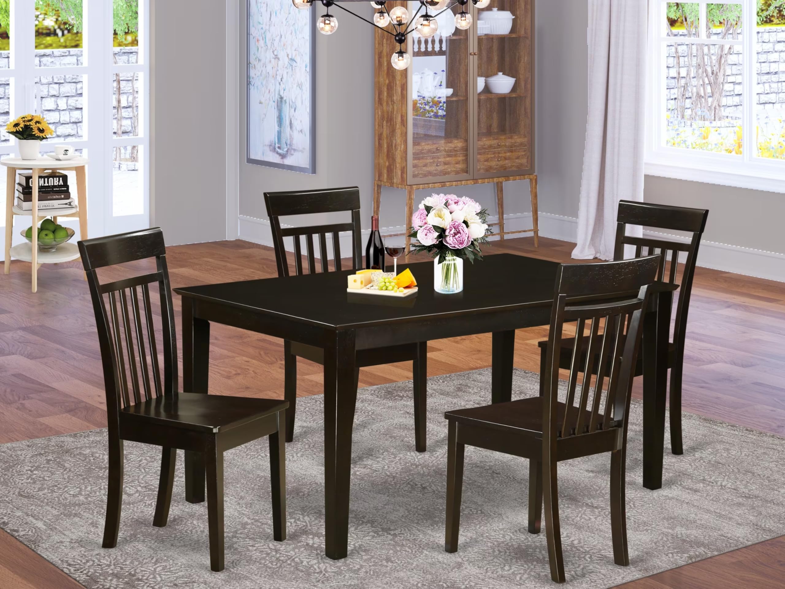 East West Furniture CAP5S-CAP-W 5 Piece Dining Table Set for 4 Includes a Rectangle Kitchen Table and 4 Dinette Chairs, 36x60 Inch, Cappuccino