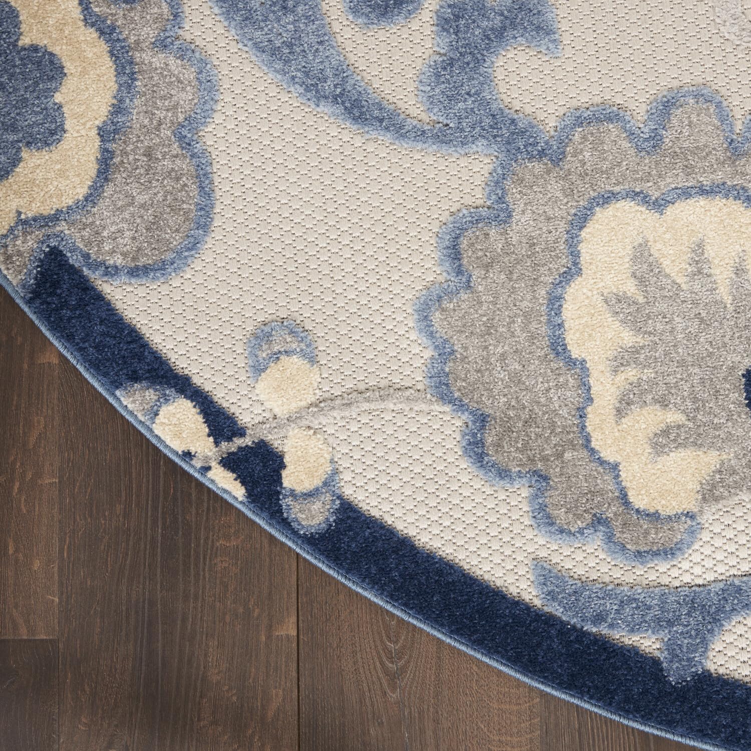 Nourison Aloha Indoor/Outdoor Blue/Grey 4' X Round Area -Rug, Easy -Cleaning, Non Shedding, Bed Room, Living Room, Dining Room, Deck, Backyard, Patio (4 Round)