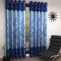 Home Sizzler 2 Piece Elegant Panel Eyelet Polyester Door Curtains  7 Feet, Blue