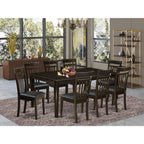 East West Furniture HECA9-CAP-LC 9 Piece Kitchen Table Set Includes a Rectangle Dining Table with Pedestal and 8 Faux Leather Upholstered Dining Chairs, 42x72 Inch, Cappuccino