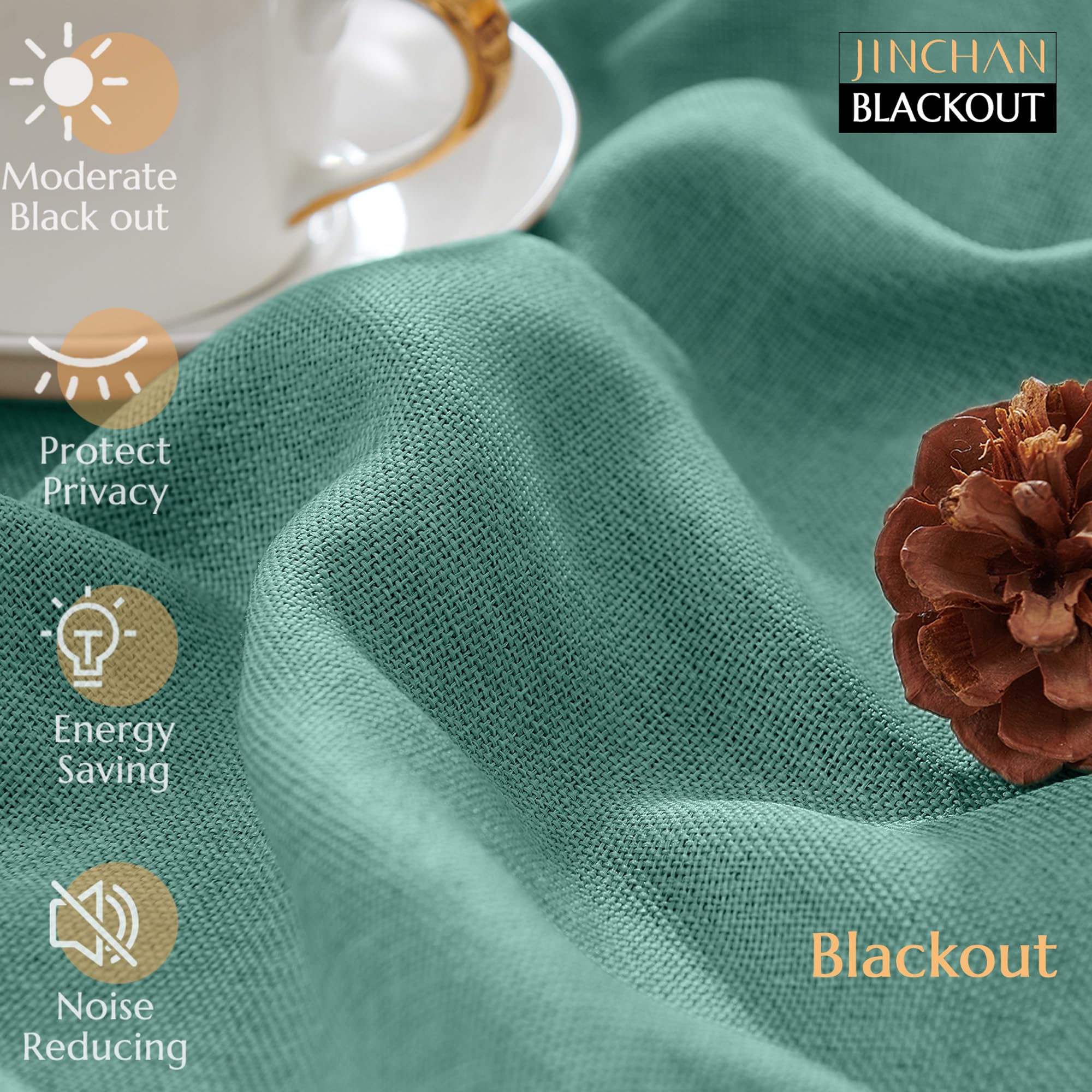 Jinchan Linen Textured 75% Blackout Curtain For Living Room 96 Inch Length Curtain Green Thermal Insulated Grommet Top Window Drape For Bedroom Curtain 1 Panel Beryl Green