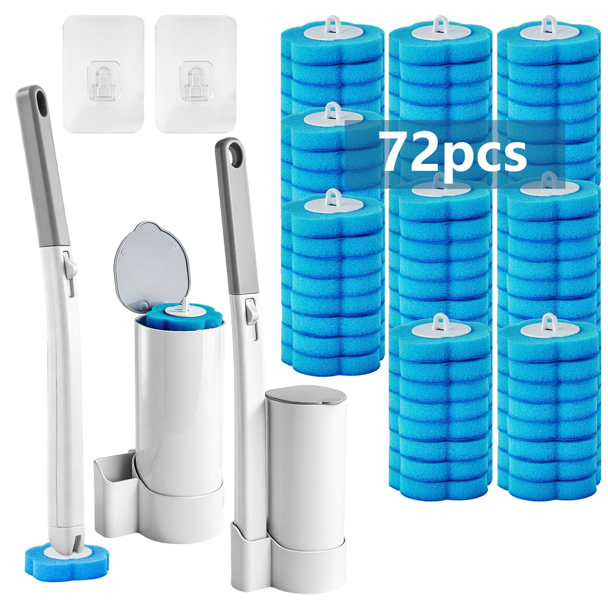 Disposable Toilet Brush Set, 2 Pack with 72 Refills & Wall Holder
