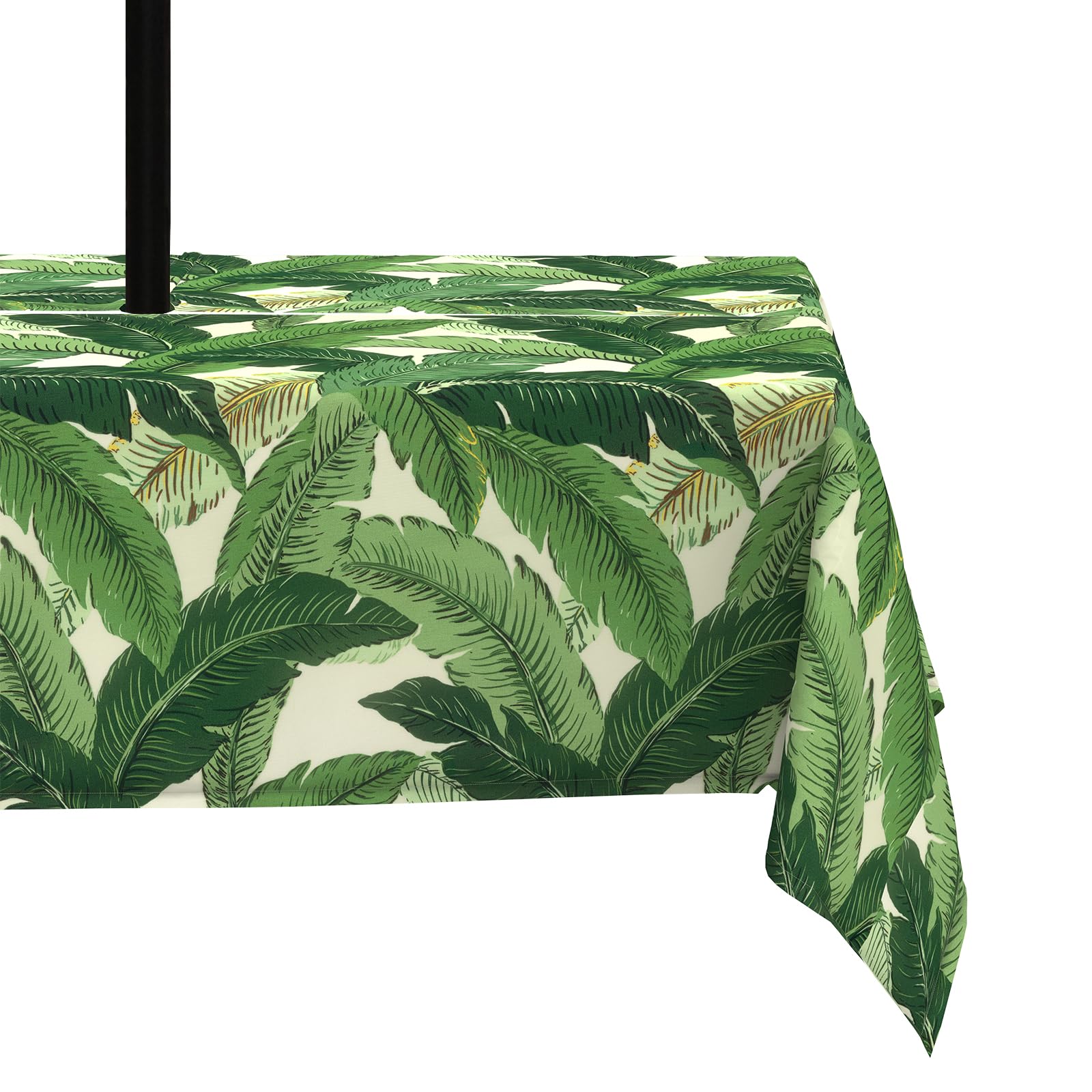 Lvtxiii Outdoor Tablecloth With Umbrella Hole And Zipper, 60 X 84 Inch Water-Repellent Patio Table Cloth, Rectangle Table Covers For Backyard Garden, Swaying Palms Green