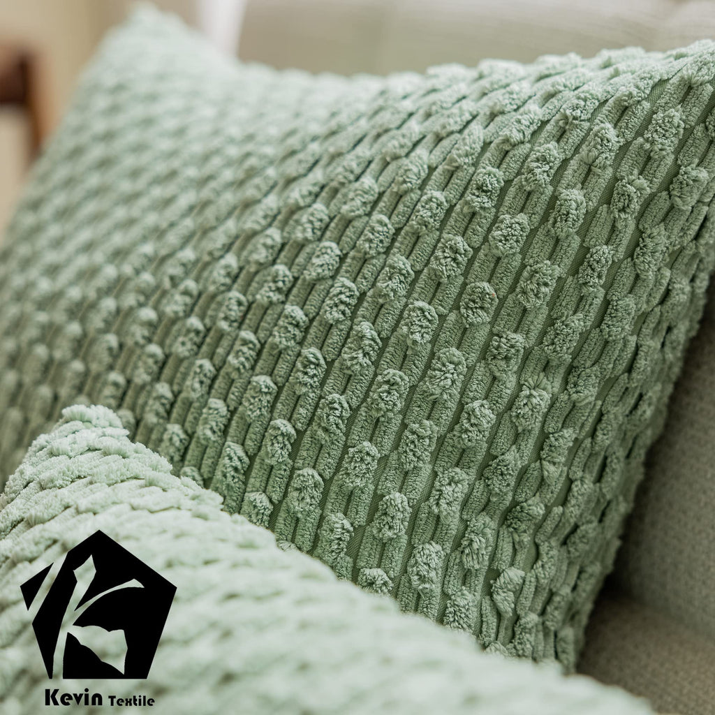 Kevin Textile 2 Packs Lumbar Decorative Throw Pillow Covers 12X20 Inch For Living Room Couch Bed Sofa, Soft Striped Corduroy Rectangle Cushion Case 30X50 Cm, Farmhouse Boho Home Decor, Sage Green