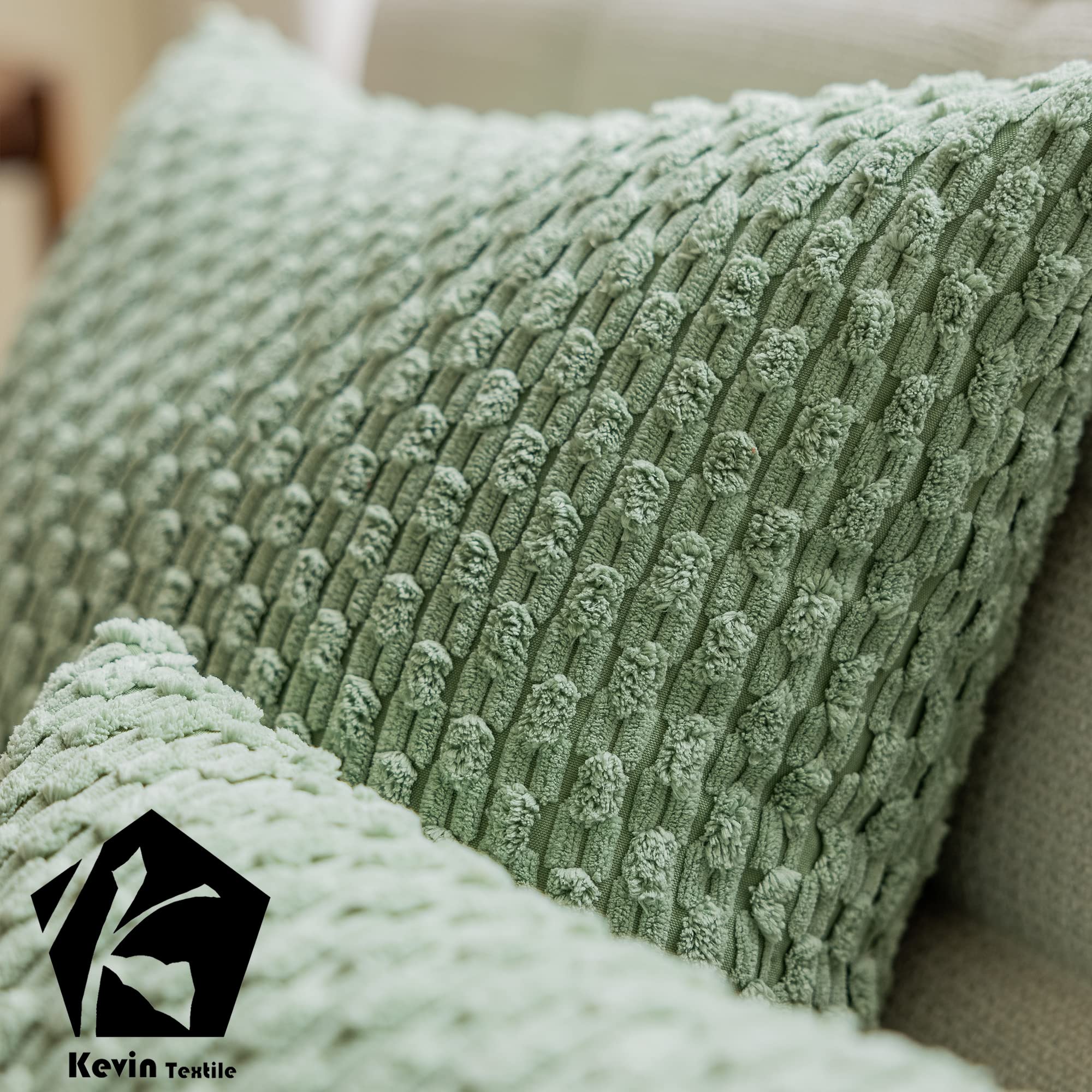 Kevin Textile 2 Packs Lumbar Decorative Throw Pillow Covers 12X20 Inch For Living Room Couch Bed Sofa, Soft Striped Corduroy Rectangle Cushion Case 30X50 Cm, Farmhouse Boho Home Decor, Sage Green