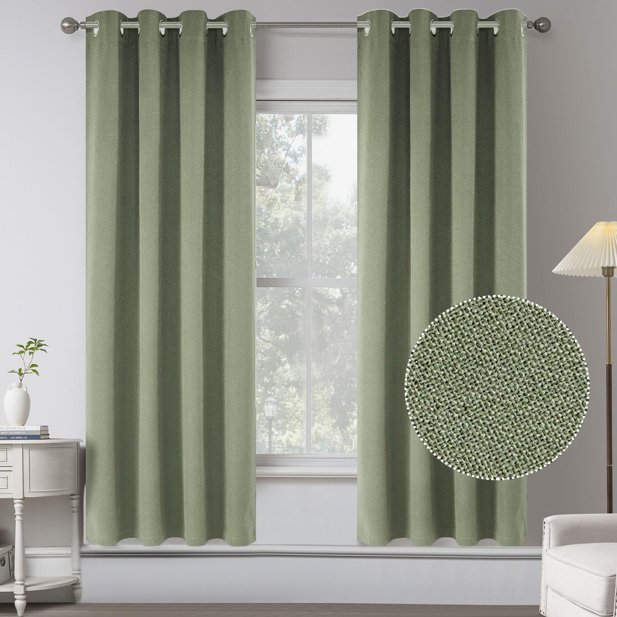 Primitive Linen Blackout Curtains 72 Inches Long ,100% Absolutely Blackout Thermal Insulated Textured Linen Look Curtain Draperi