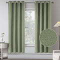 Light Sage Green Absolutely Blackout Curtains For Bedroom -2 Panels Textured Linen Bifacial Fbaric,Thermal Insulated Solid Gromm