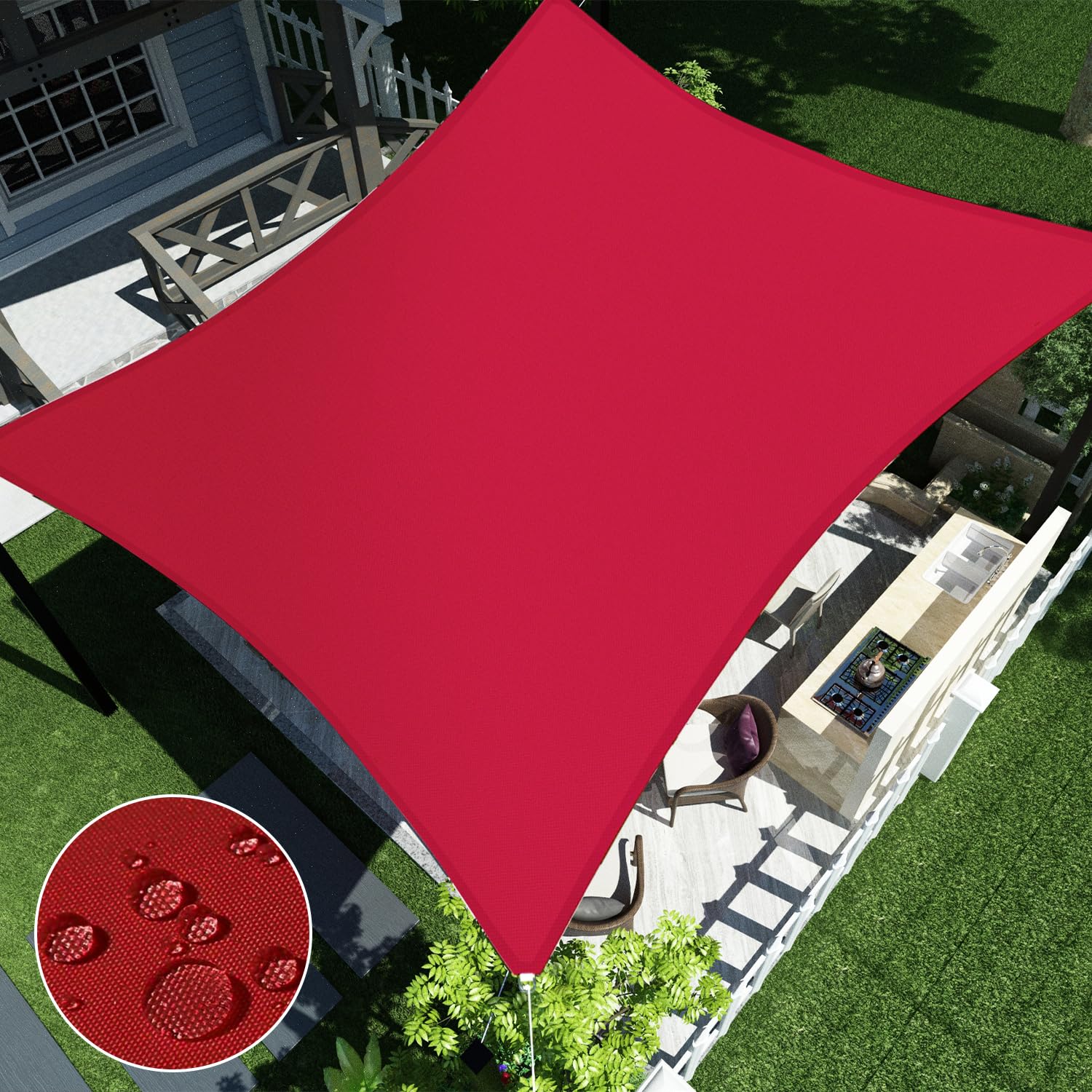 Ecoopts 18'X22' Waterproof Sun Shade Sail Rectangle Canopy Cover Uv Blockage For Outdoor Patio Pergola Backyard Garden (Red)