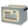 WULQYING Train Boy Nursery Storage Bins Box with Handles, Train Transportation Blue Striped Collapsible Basket Organizer for Kid