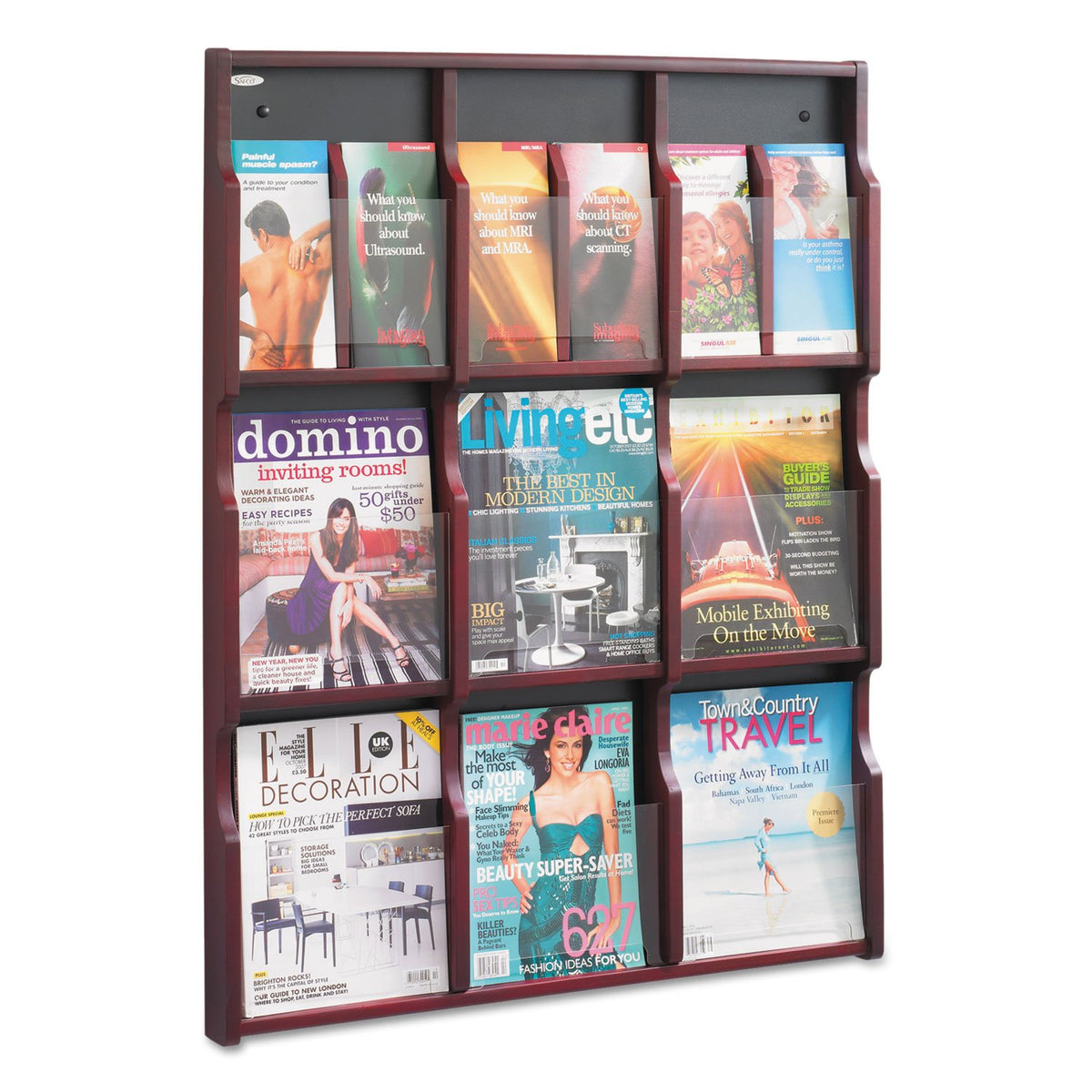 Safco Products 5702MH Expose Literature Display, 9 Magazine 18 Pamphlet, Mahogany/Black