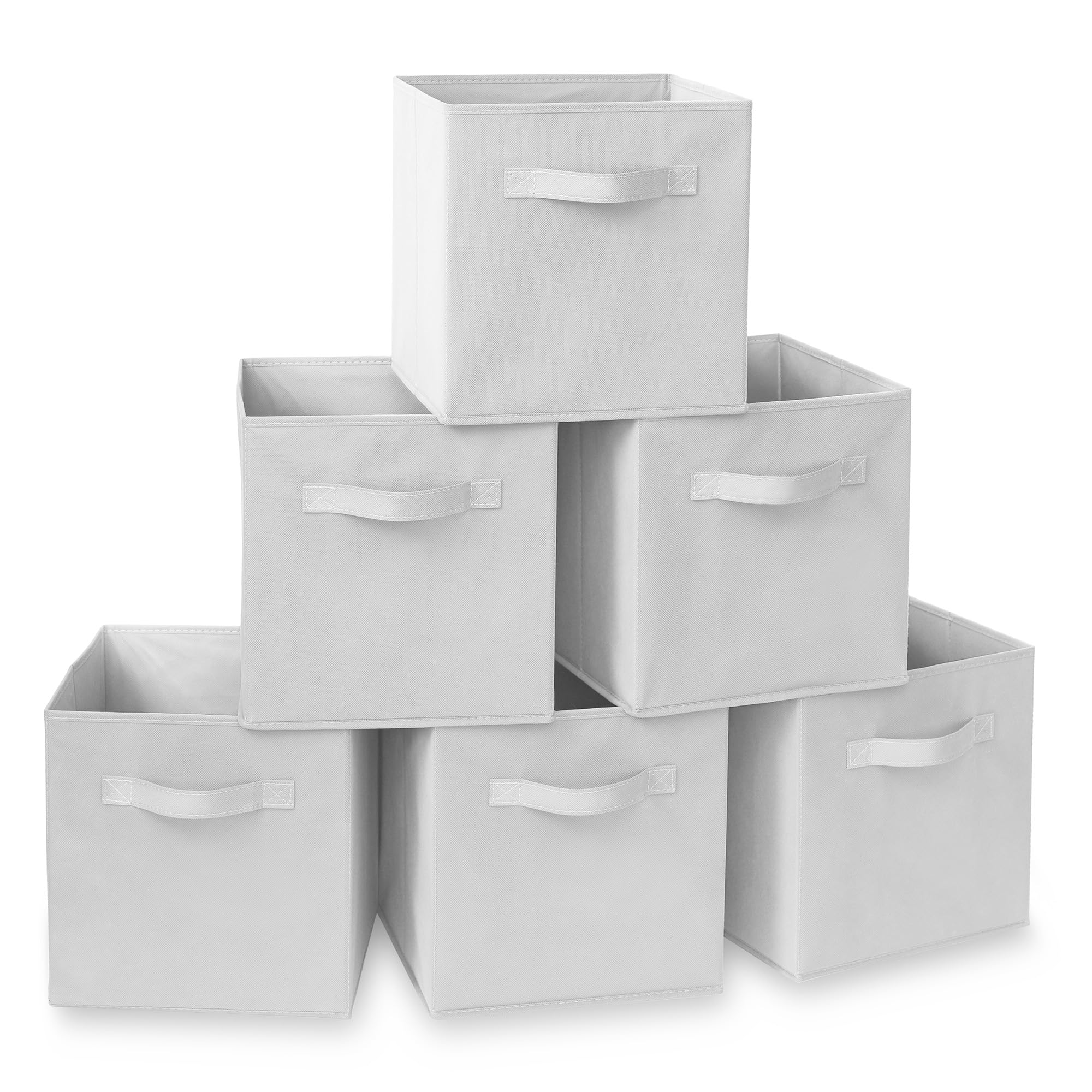 Casafield Set of 6 Collapsible Fabric Cube Storage Bins, White - 11'' Foldable Cloth Baskets for Shelves, Cubby Organizers & Mor