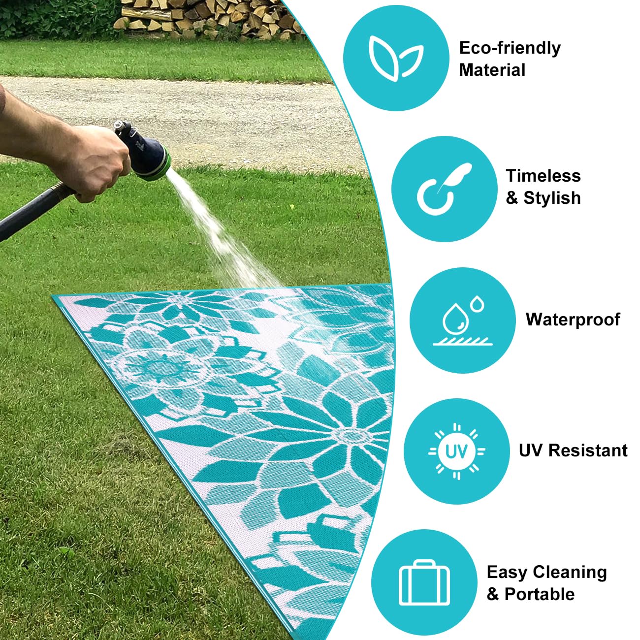 Lokhom Outdoor Rug For Patio, 6'X 9' Reversible Plastic Straw Area Rugs Mat, Waterproof Mat For Camper Indoor Outdoor Carpet For