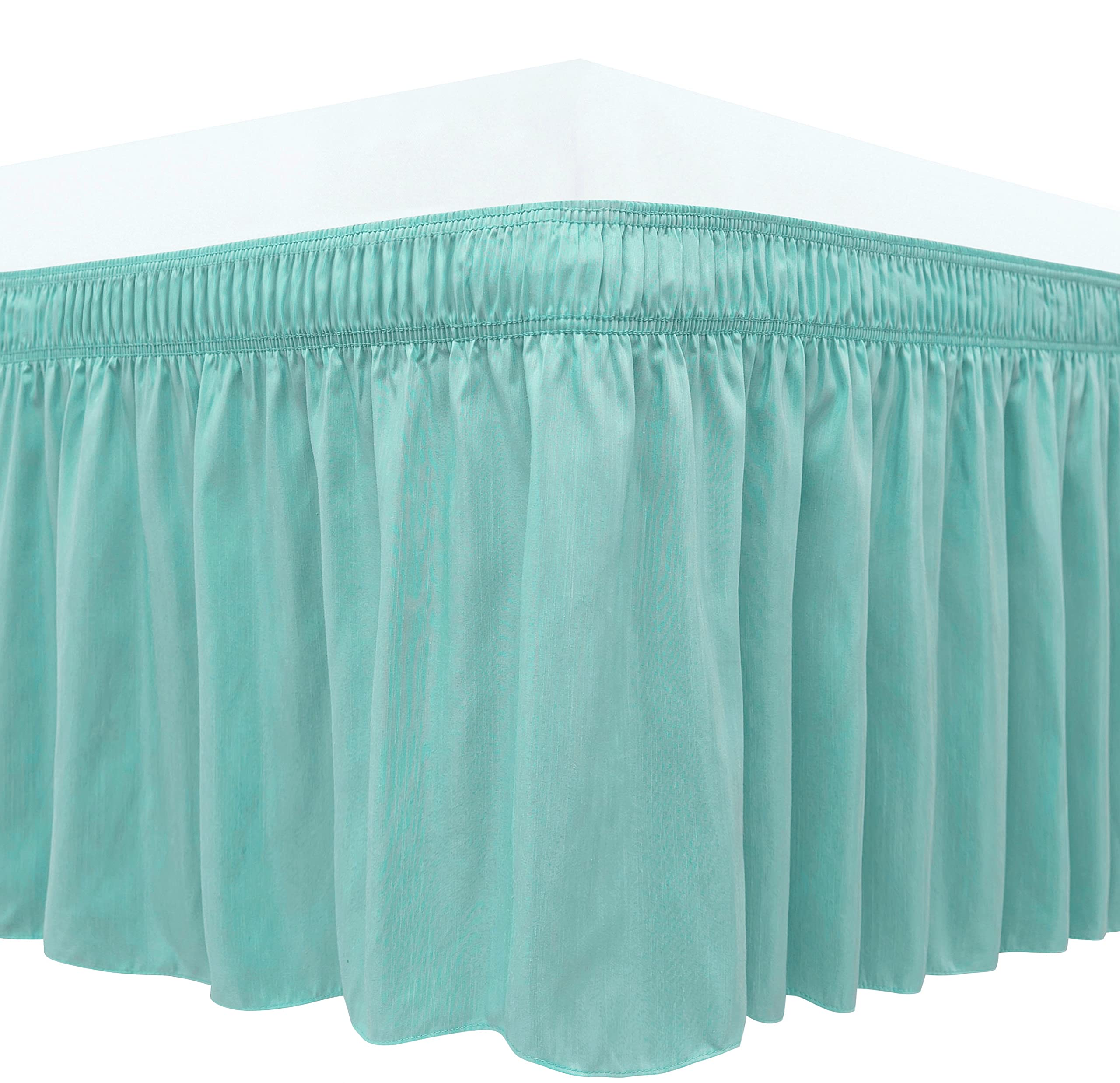 Biscaynebay Wrap Around Bed Skirts For Queen Beds With Short Drop Of 12', Aqua Adjustable Elastic Dust Ruffles Easy Fit Wrinkle