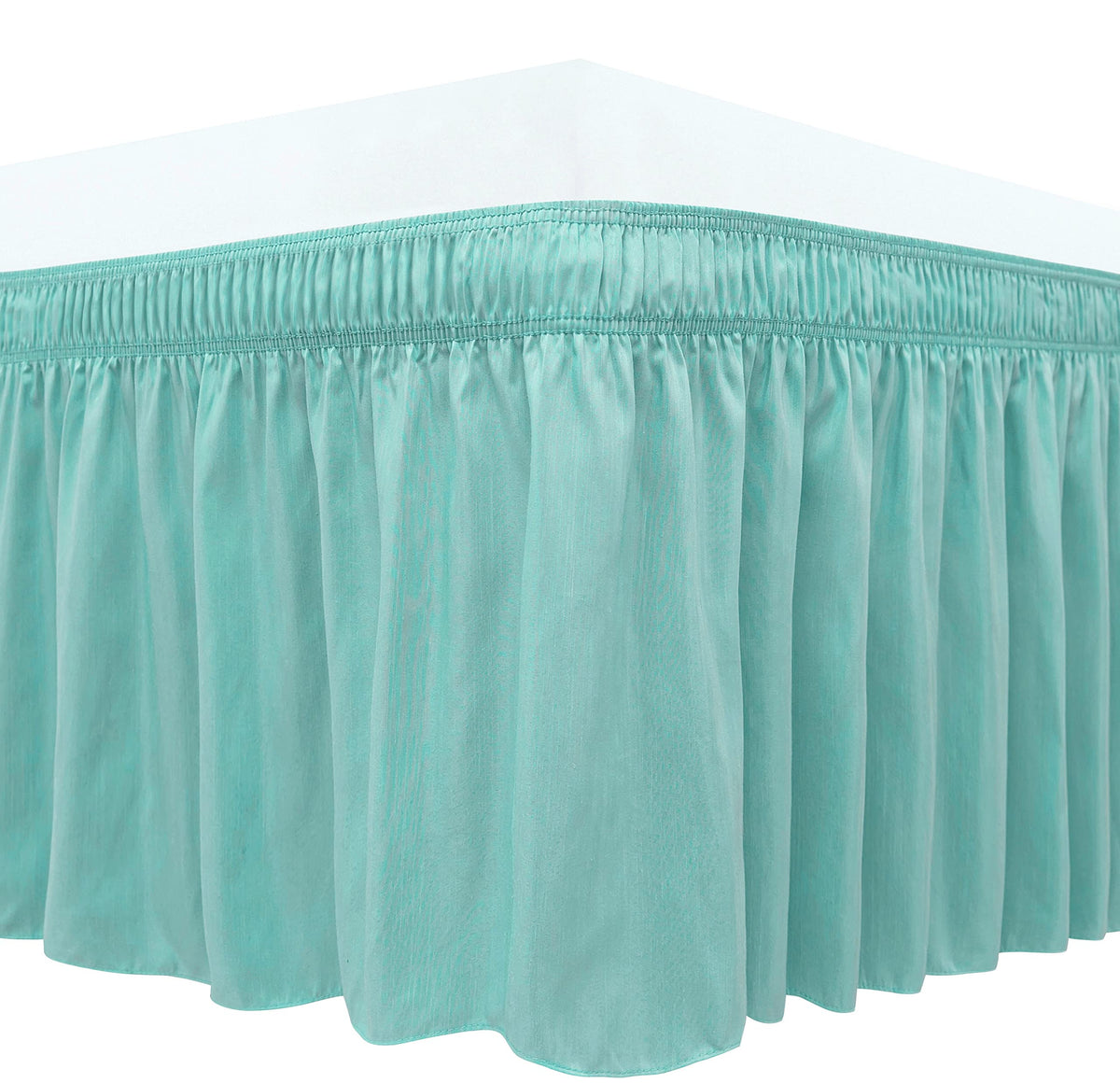 Biscaynebay Wrap Around Bed Skirts For Queen Beds 14' Drop, Aqua Adjustable Elastic Dust Ruffles Easy Fit Wrinkle Resistant Sil