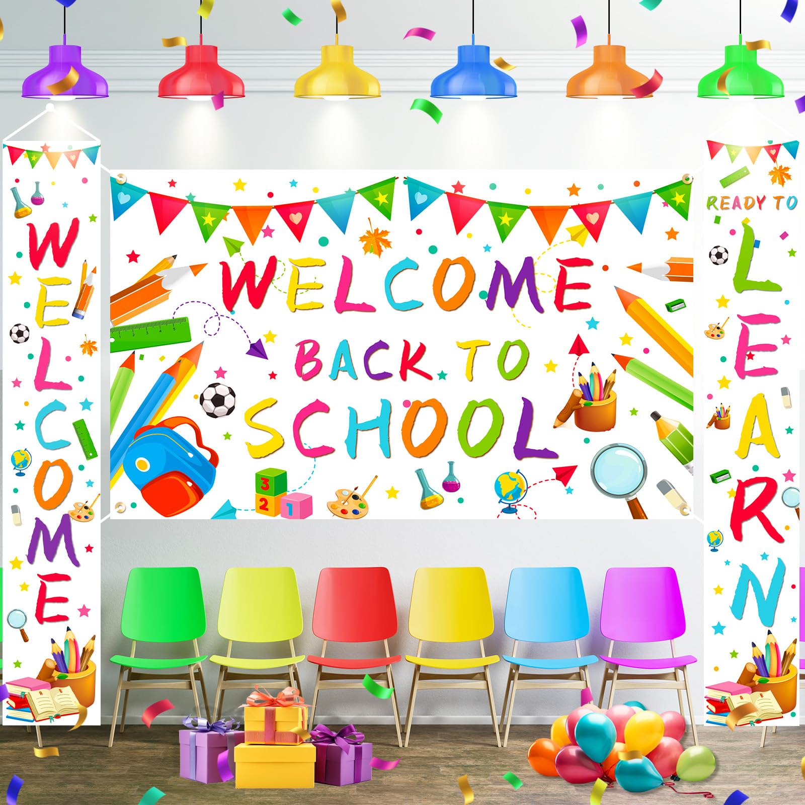 Welcome Back To School Banner With 72X43 Inch Back To School Backdrop Welcome Back To School Bulletin Board For First Day Of Kin