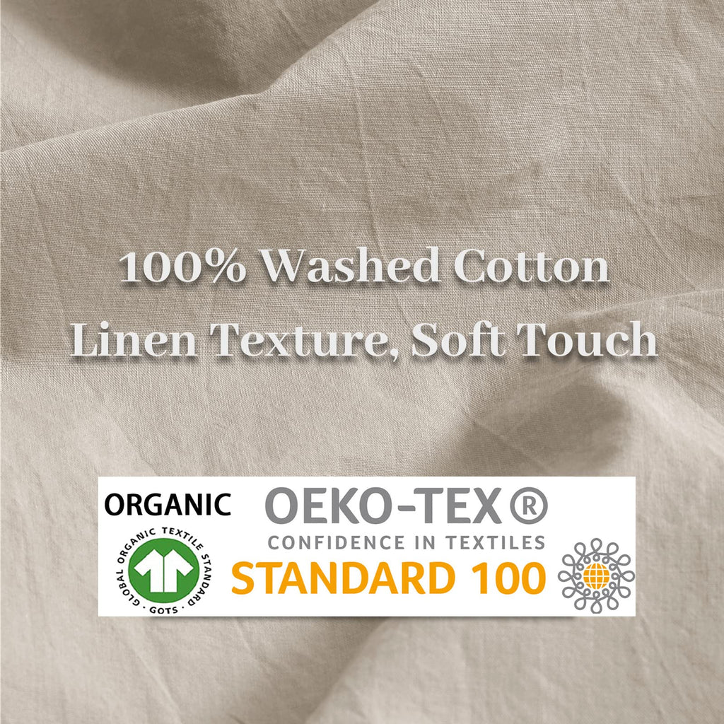 Nexhome Pro Duvet Cover Set Kids Twin Size Linen Feel Textured Organic Natural 100% Washed Cotton Duvet Cover 2 Pieces Bedding Set With Zipper Closure & Corner Ties, Breathable, Soft (No Comforter)