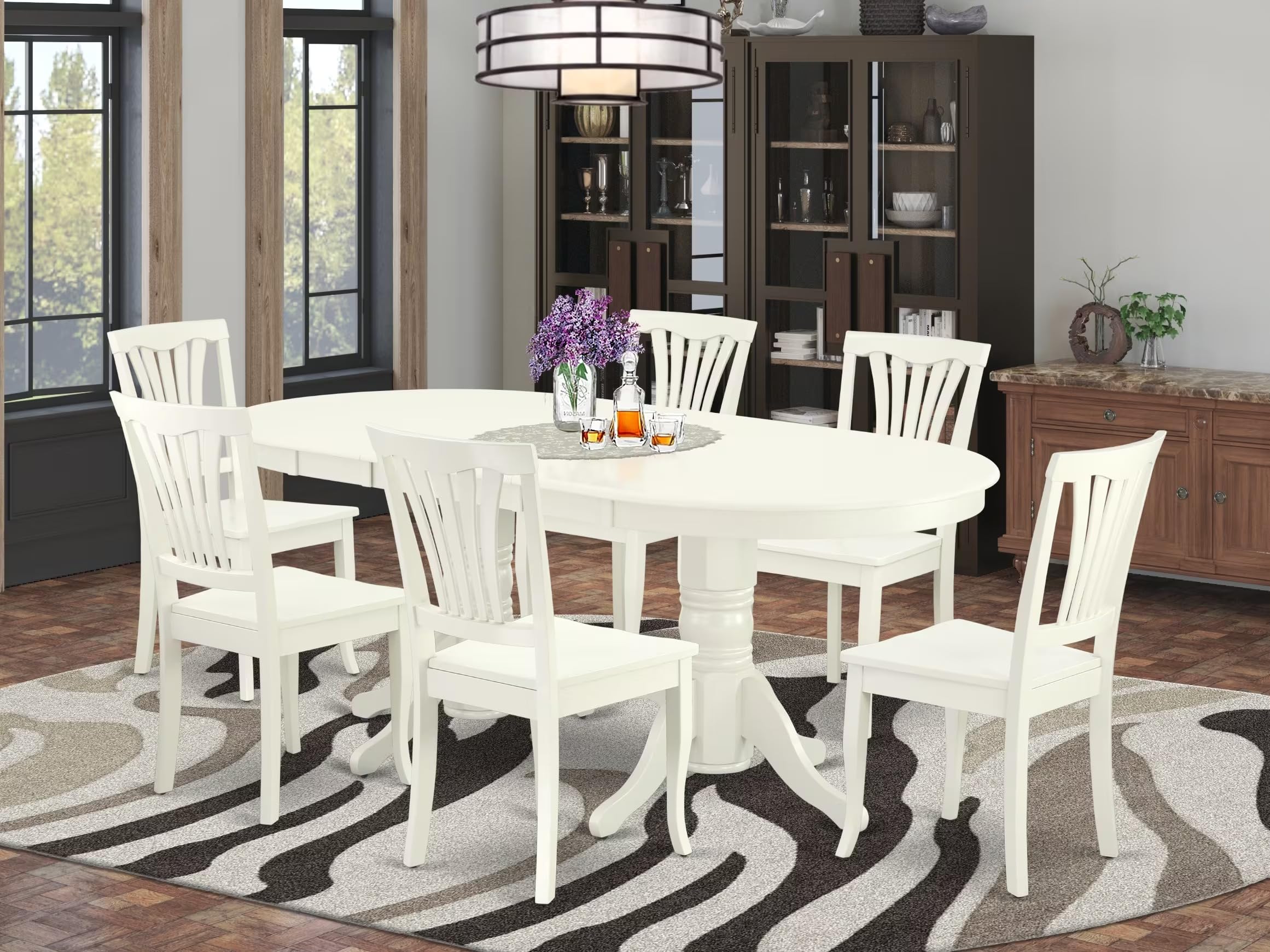 East West Furniture Vaav7-Lwh-W 7 Piece Kitchen Table Set Consist Of An Oval Dining Table With Butterfly Leaf And 6 Dining Room Chairs, 40X76 Inch, Linen White