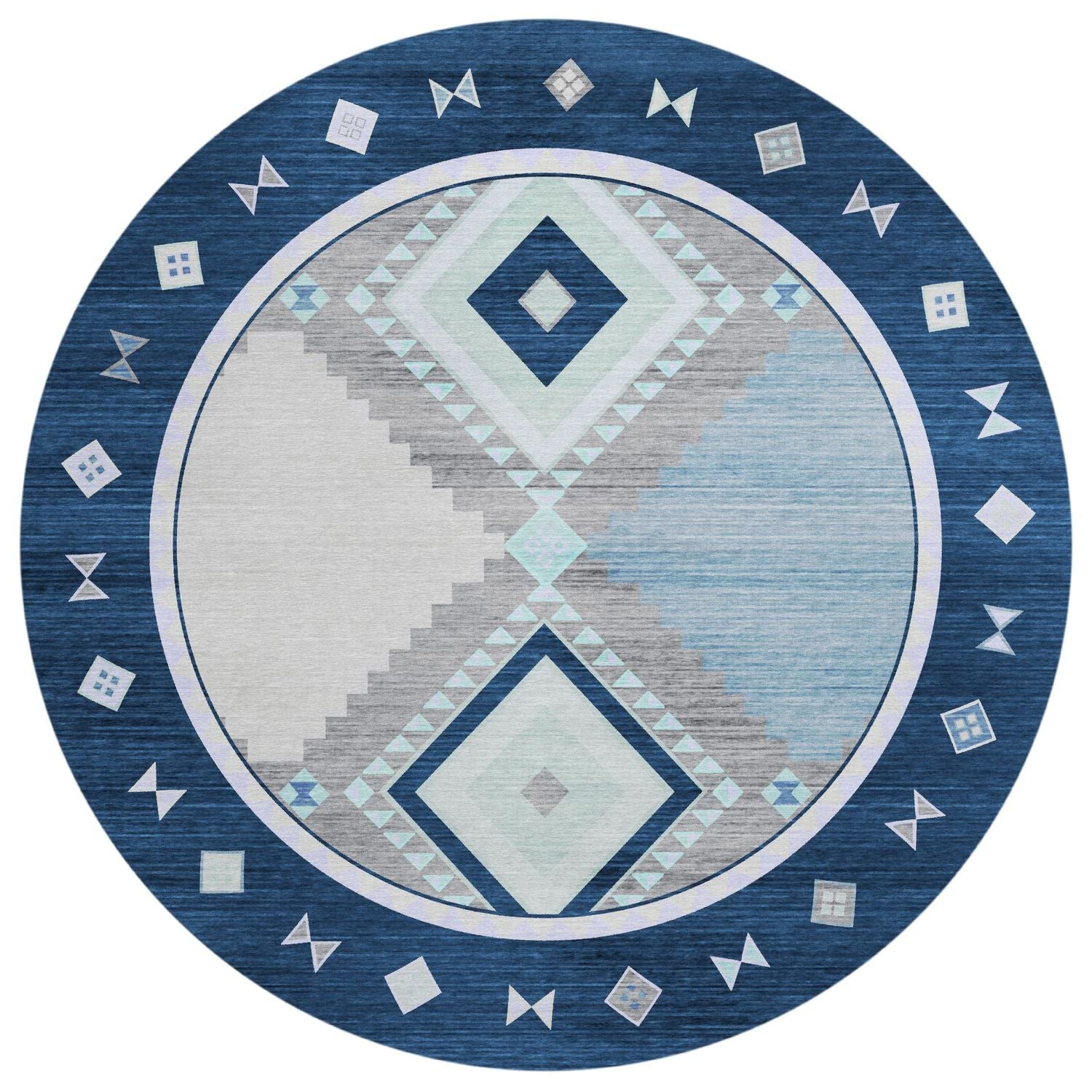 Phoenix Ph2 Blue Southwestern Rug Round 8' X 8'