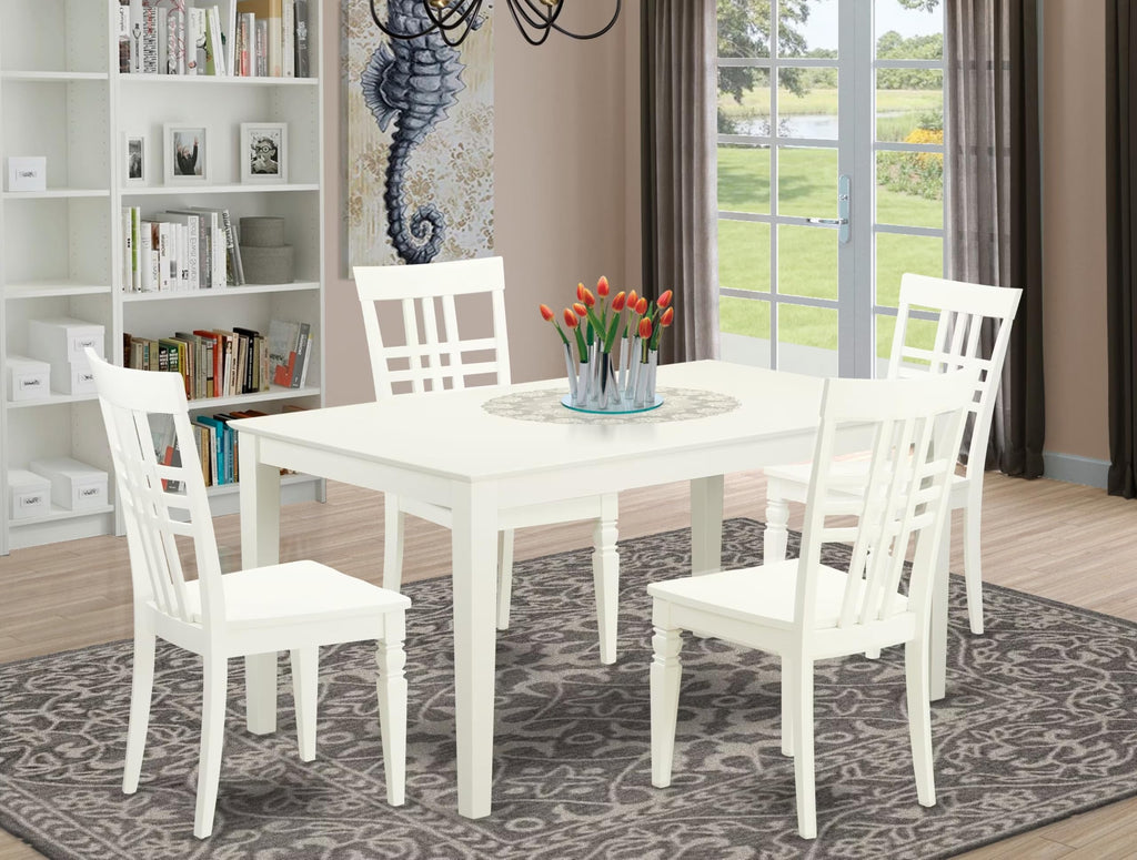 East West Furniture CALG5-LWH-W 5 Piece Modern Dining Table Set Includes a Rectangle Wooden Table and 4 Kitchen Dining Chairs, 36x60 Inch, Linen White