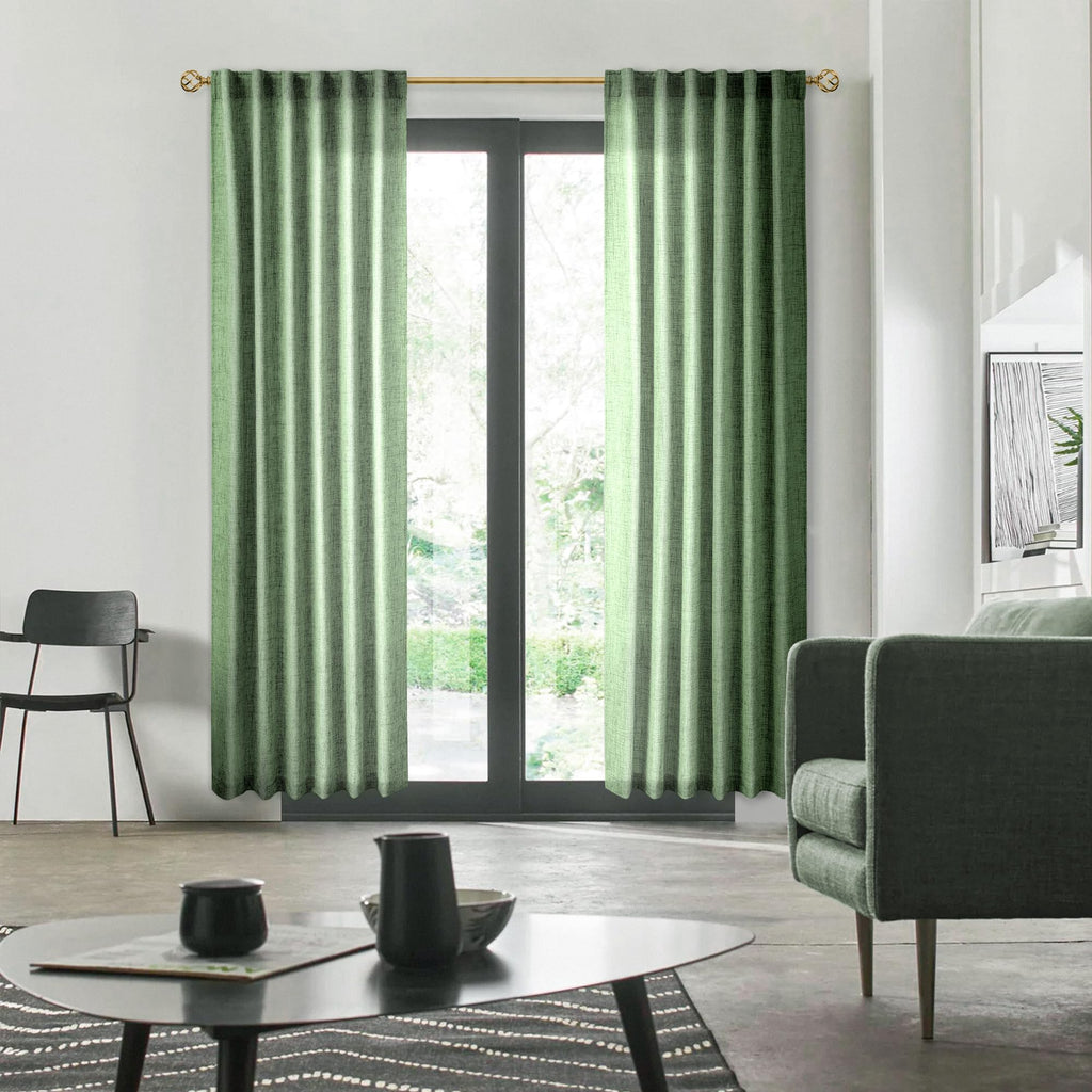 Olive Green Linen Curtains 84 Inch Length For Living Room 2 Panels Back Tab Light Filtering Boho Forest Hunter Green Semi Sheer