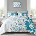 Teal Floral Comforter Set King Size 7 Piece, Teal Blue Flower Bed In A Bag, Elegant Botanical Floral Comforter Soft Microfiber C