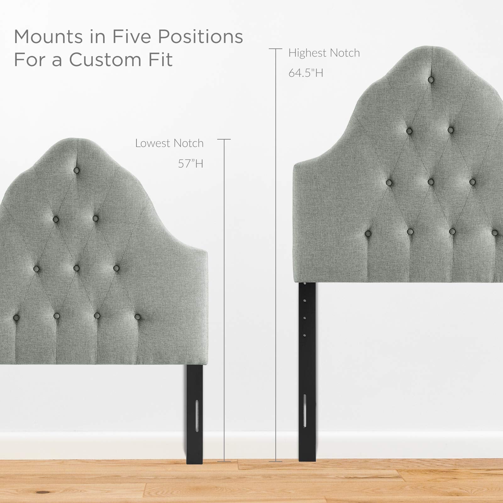 Modway Sovereign Tufted Button Linen Fabric Upholstered Twin Headboard in Gray