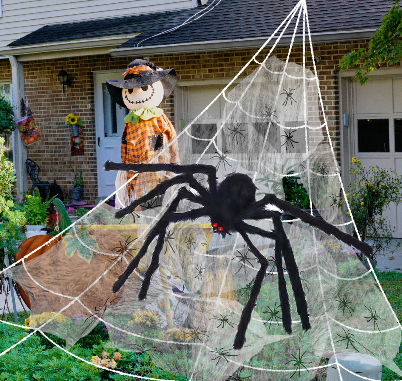 Cooljoy 200' Halloween Spider Web And 60' Giant Halloween Spider Halloween Decorations Virtual Realistic Hairy Spider Hallowee
