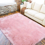 LOCHAS Soft Fluffy Pink Faux Fur Rugs for Bedroom Bedside Rug 4x6 Feet, Washable, Furry Sheepskin Area Rug for Living Room Girls