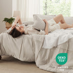 Bedsure King Size Duvet Cover Set - White Grid Polyester, Includes 1 Duvet Cover & 2 Pillowcases, Shabby Chic, 104"x90"