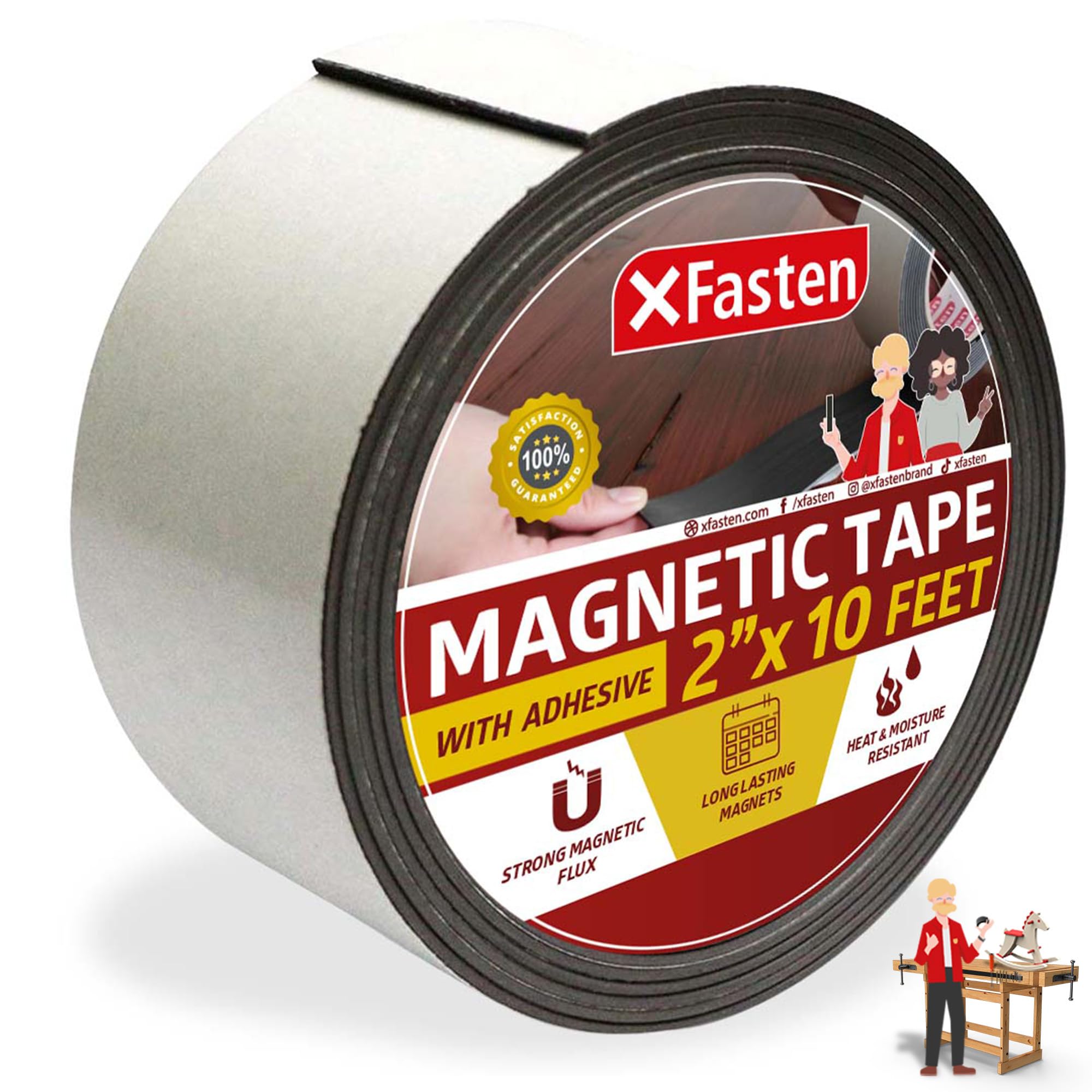 Xfasten Strong Magnetic Tape For Whiteboard, 2-Inch X 10-Foot Magnetic Tape Strips With Adhesive Backing, Magnetic Tape Heavy Du