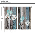 Laifzere Teal Farmhouse Daisy Kitchen Curtains Wooden Flower Small Short Cafe Window Curtains Rustic Floral Butterfly Country Ba