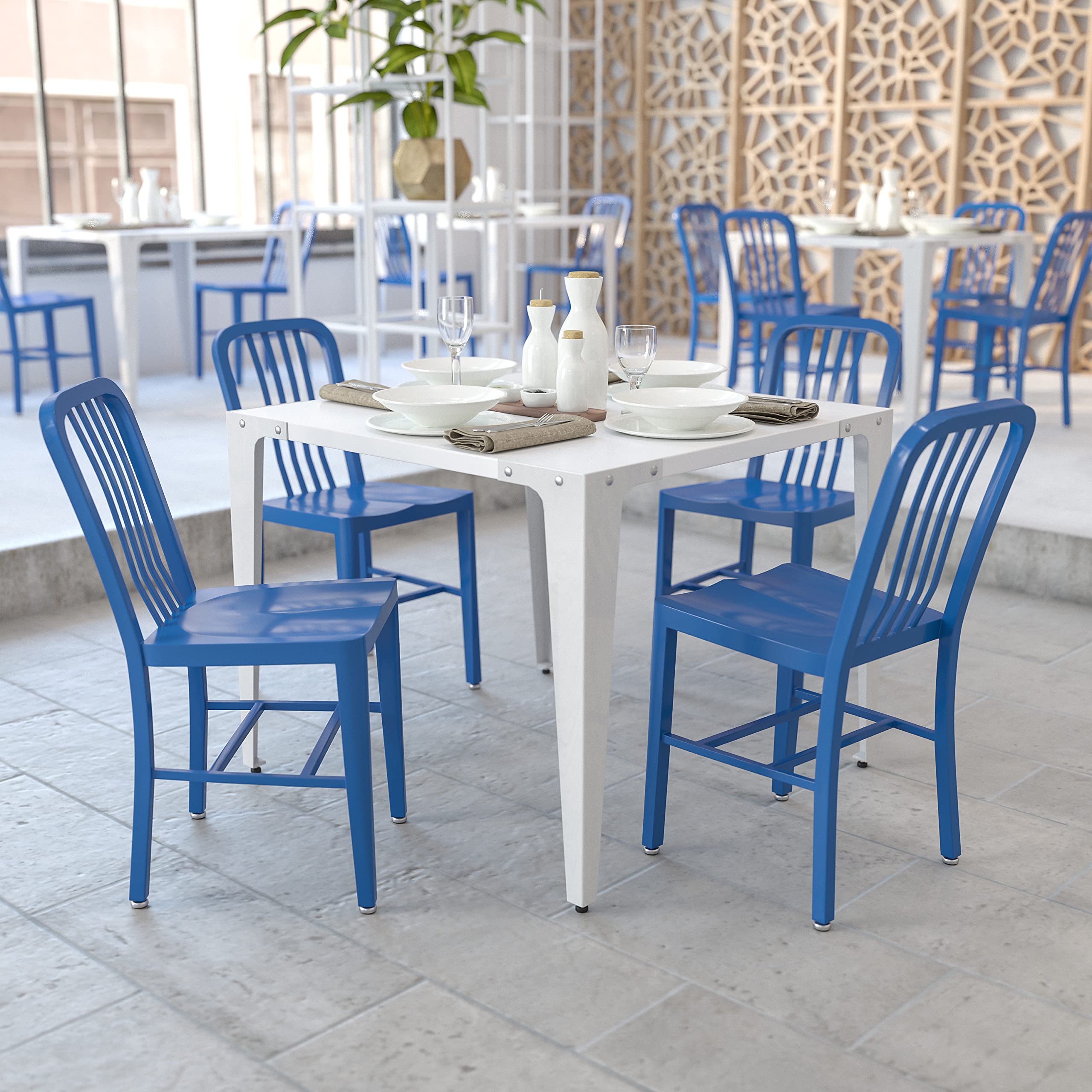 Flash Furniture Gael Commercial Grade 2 Pack Blue Metal Indoor-Outdoor Chair