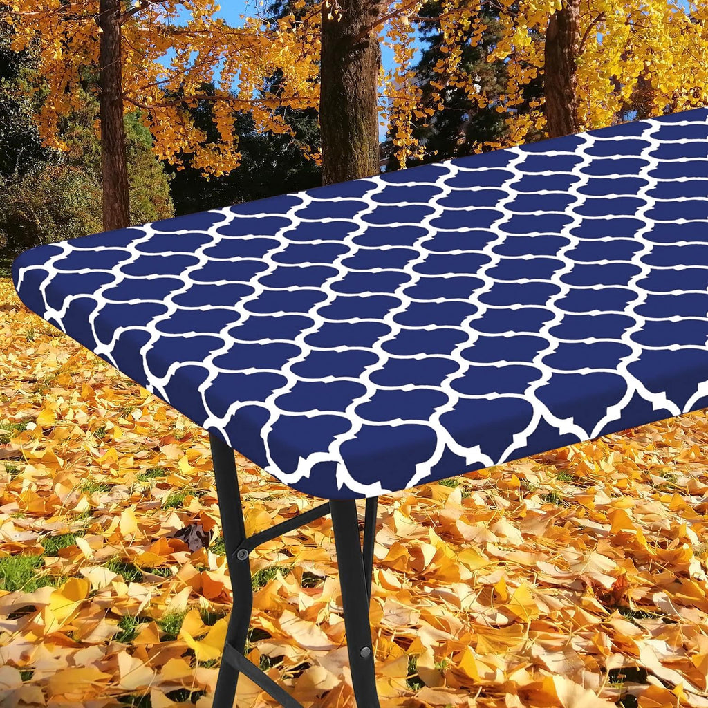 Smiry Rectangle Picnic Table Cover, Waterproof Elastic Fitted Camping Table Covers For 6 Foot Tables, Wipeable Flannel Backed Vinyl Tablecloth Protector For Indoor, Outdoor (Navy, 30X72 Inches)
