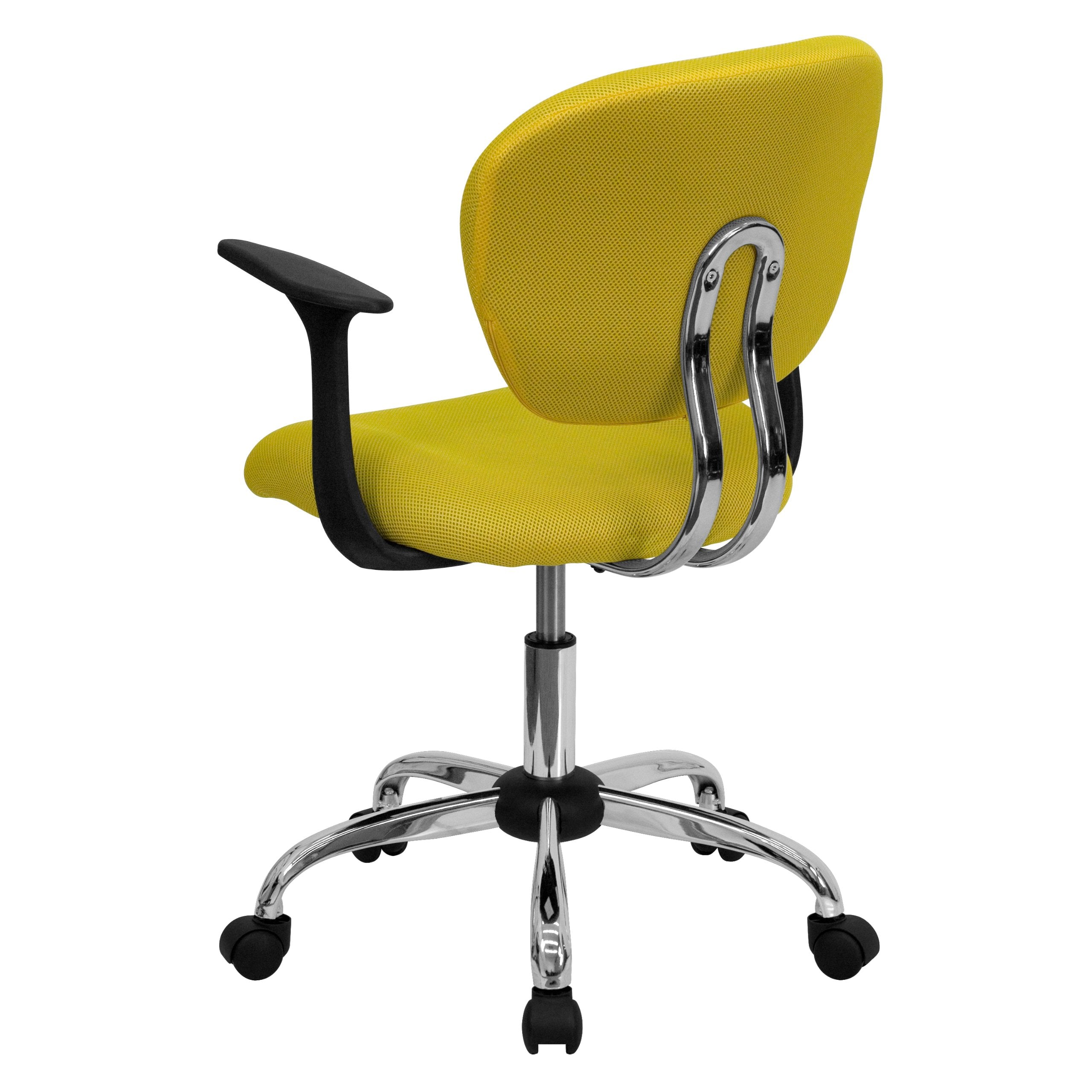 Flash Furniture Beverly Mid-Back Yellow Mesh Padded Swivel Task Office Chair with Chrome Base and Arms