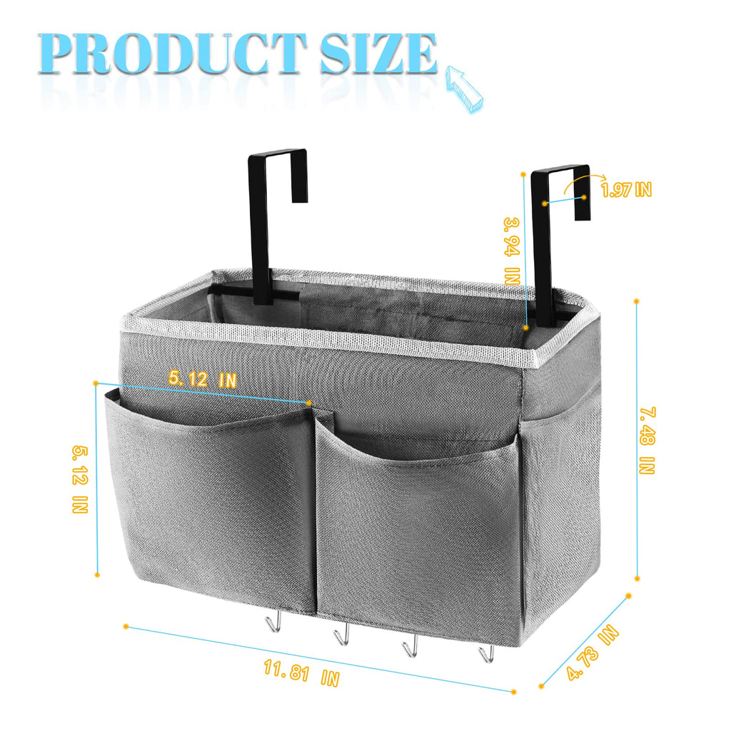 Frjjthchy Bedside Storage Organizer 5 Pockets With 4 Hooks Hanging Storage Bag For Headboards/Bunk Bed (Grey)