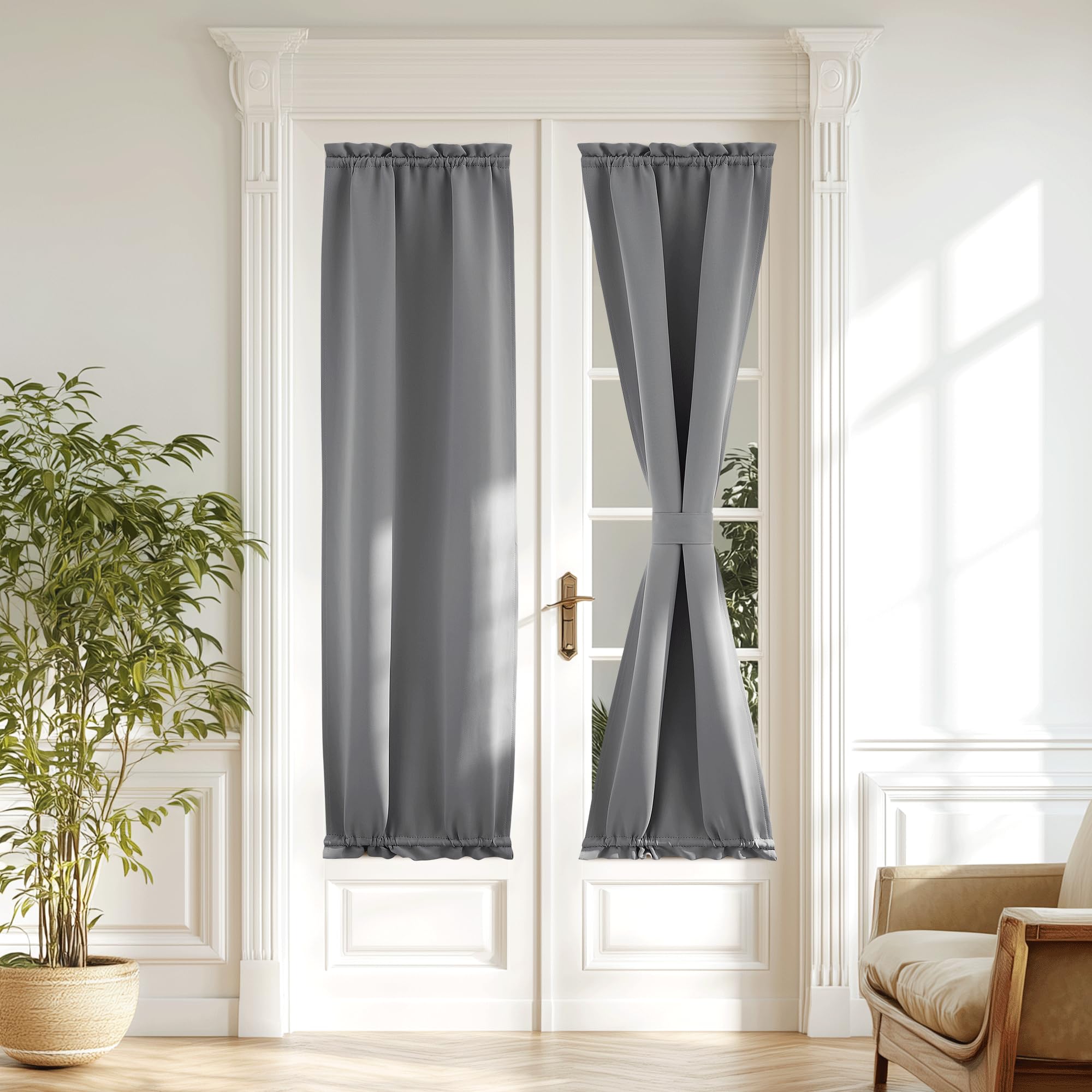 NICETOWN Blackout Door Panel - Thermal Insulated French Curtain Rod Pocket Window Treatments Patio Side French Door Shade Includ