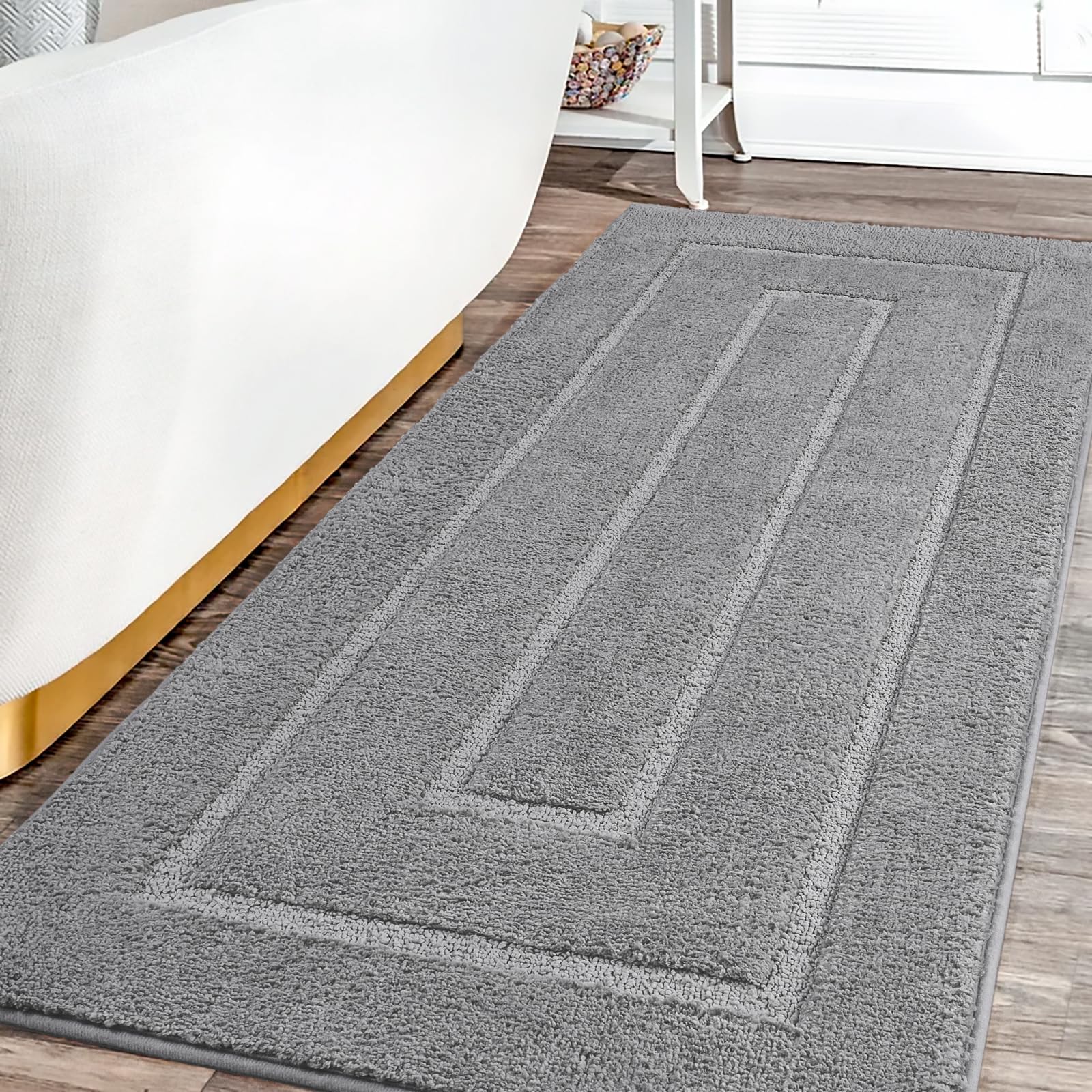 Homore Bath Rug, Grey Bathroom Rug 24X60 Inch Soft Absorbent Microfiber Bathroom Runner Rug, Washable Bath Runner Rugs For Bathr