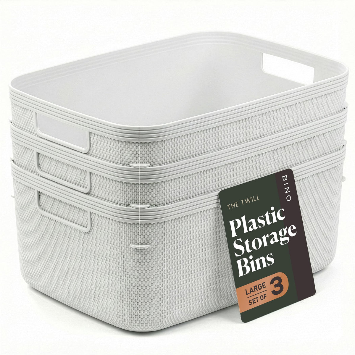 BINO | Plastic Storage Bins, 13 Liter  3 Pack, White | THE TWILL COLLECTION | Plastic Bins for Organization | Woven Storage Bas