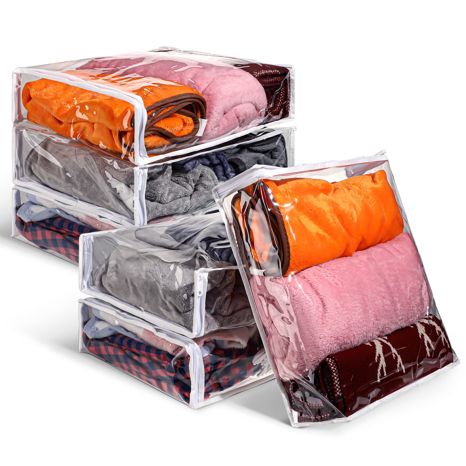 6 Packs Clear Zippered Storage Bags Sweater Storage Bags Plastic Storage Bags for Blankets Clothes Bed Sheet Organizer with Zipp
