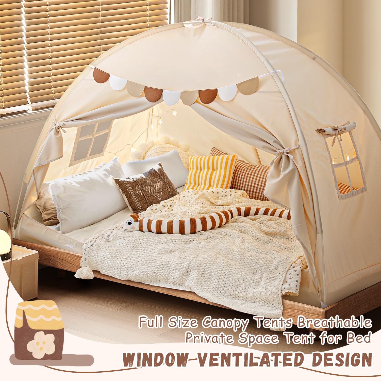 Full Size Bed Canopy Bed Tents Dream Tent On Bed Privacy Space Blackout Sleeping Tents Indoor Breathable Portable Cottage Drafty