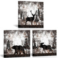 HOMEOART Bear Elk Moose Canvas Wall Art Animal in Forest Rustic Decor Picture Framed Canvas Print Farmhouse Cabin Lodge Home Wal
