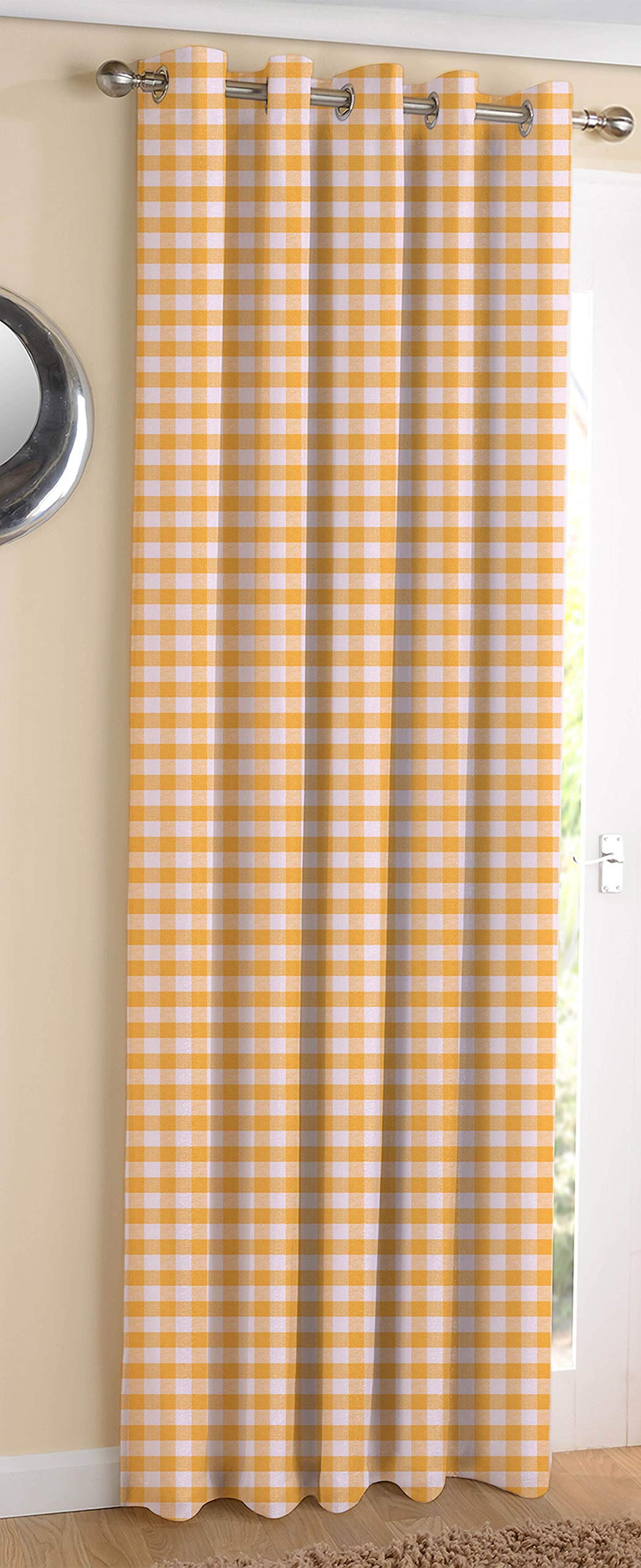 AIRWILL  Cotton Blackout and Room Darkening 9ft Long Door Curtains Pack of 1 pc. (Checks  Yellow)