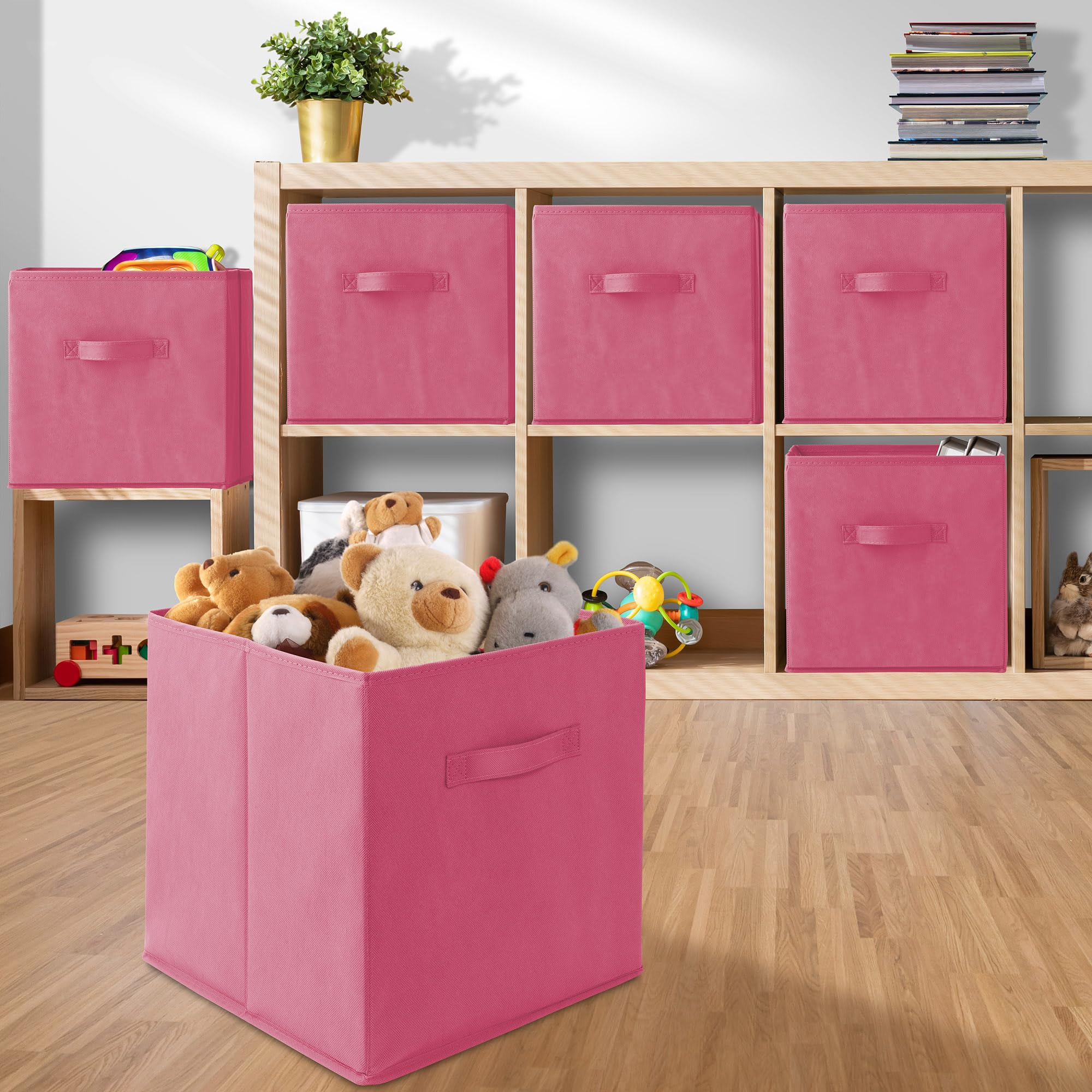 Casafield Set Of 6 Collapsible Fabric Cube Storage Bins, Hot Pink - 13'' Foldable Cloth Baskets For Shelves, Cubby Organizers &