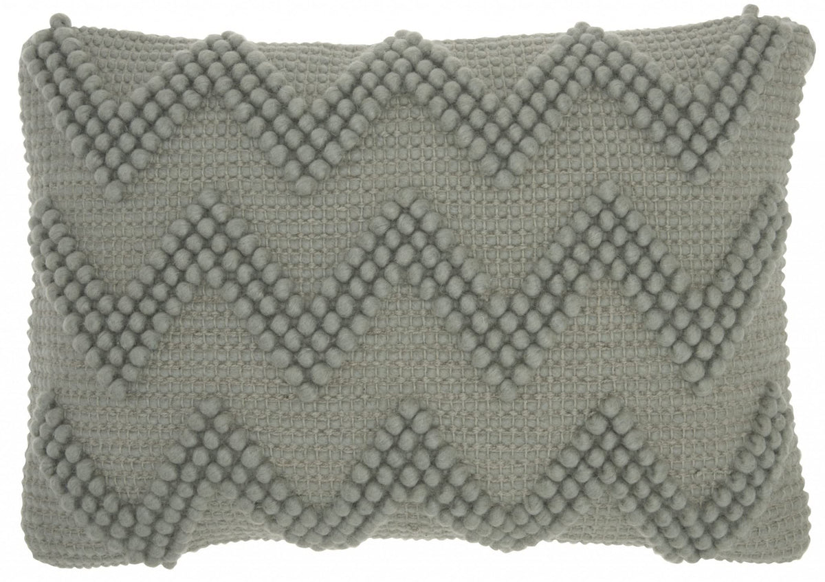 HomeRoots White Cotton Light Gray Chevron Detail Lumbar Pillow