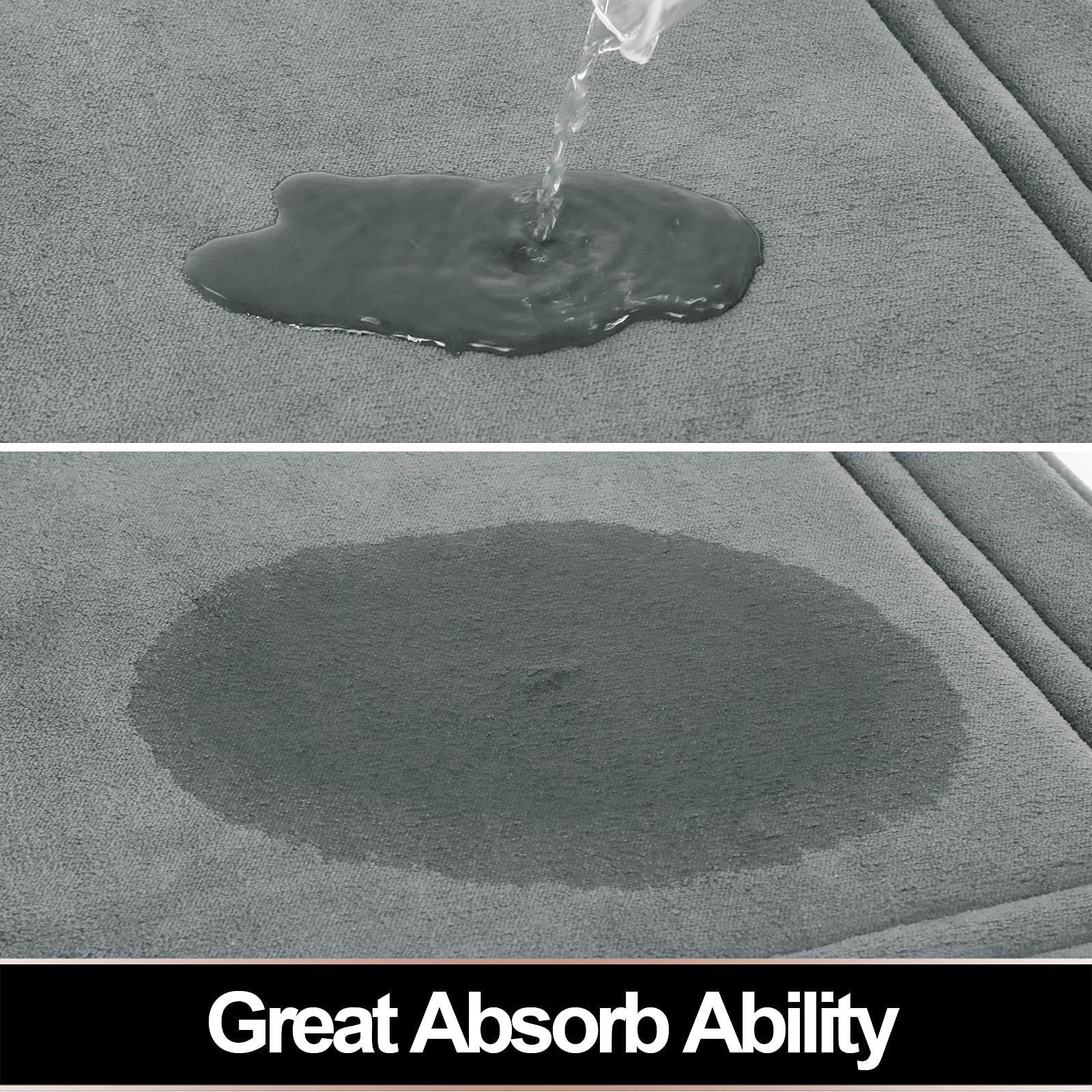 Itsoft Memory Foam Bath Mat Non Slip Absorbent Super Cozy Velvet Bathroom Rug Carpet, Machine Washable, 16 X 24 Inches Gray